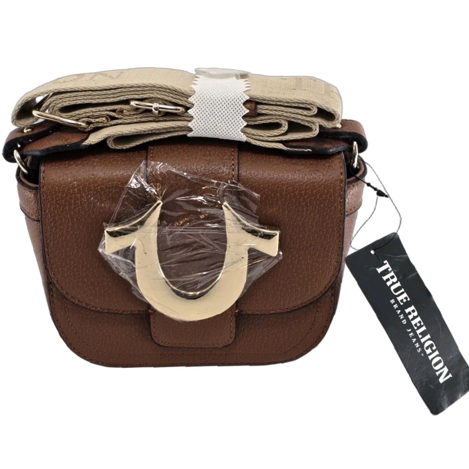 True Religion NWT True Religion Mini Flap Crossbody Bag Cognac Horseshoe Purse - Minor Flaw Dinosaur? Size ONE SIZE - 1 Thumbnail