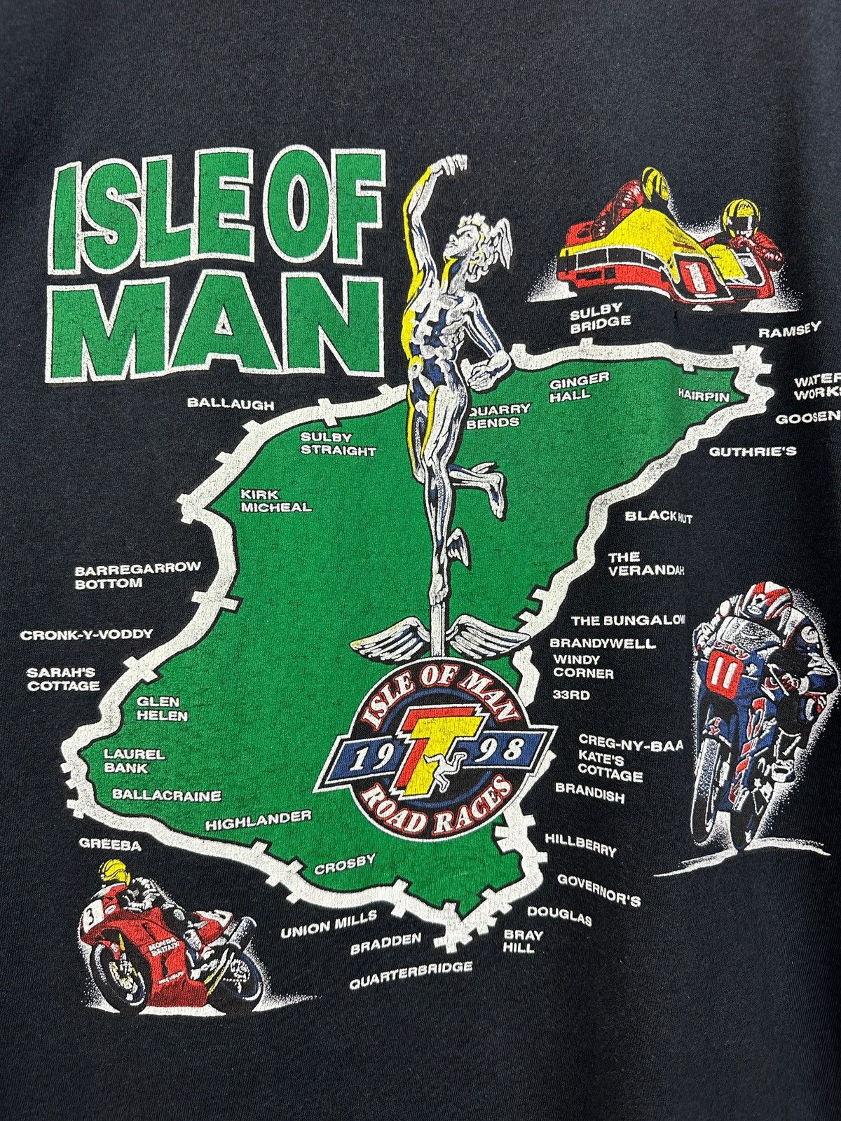 Vintage 1998 Vintage Isle Of Man Road Racing Moto T-Shirt Size US XL / EU 56 / 4 - 11 Thumbnail