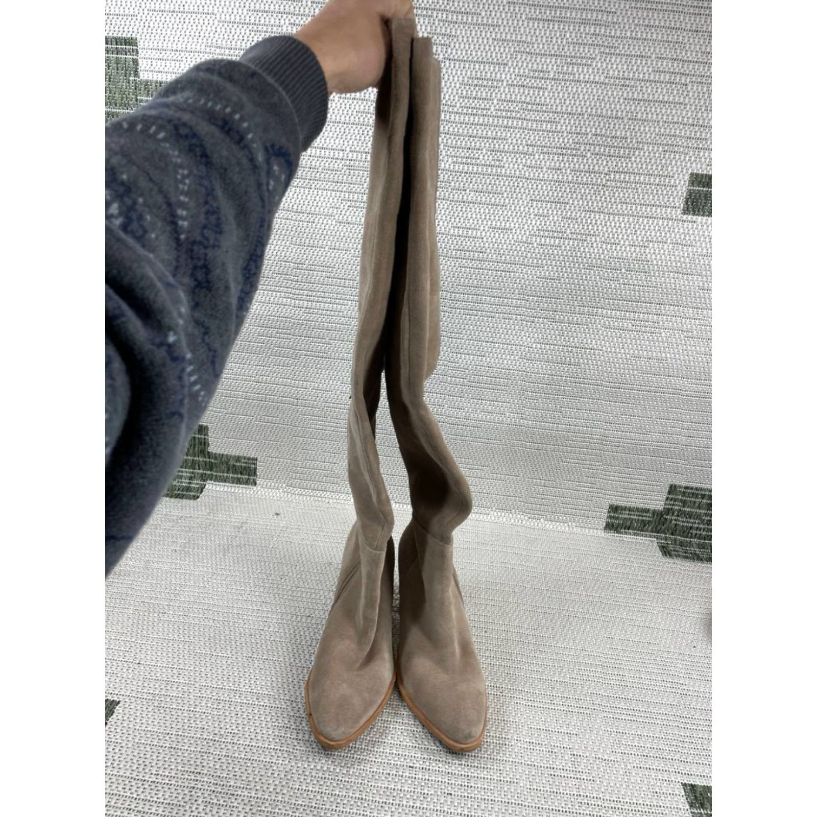 Jeffrey Campbell Jeffrey Campbell Decklan Boots Womens 8.5 Beige Suede Knee High Riding Zip Block Heel Leather Lining Size US 9 / IT 39 - 5 Thumbnail