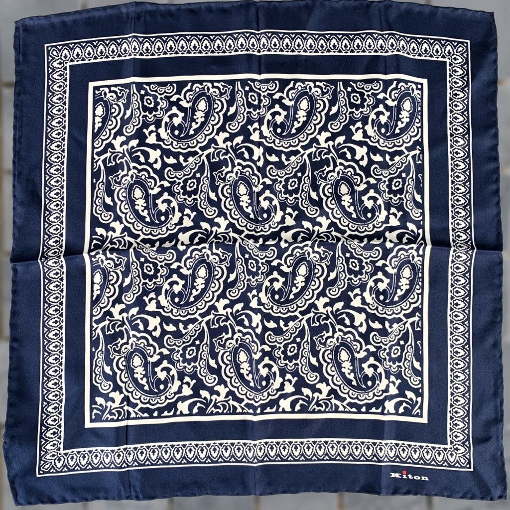 Kiton KITON Pocket Square Silk Navy White Paisley Size ONE SIZE - 1 Thumbnail