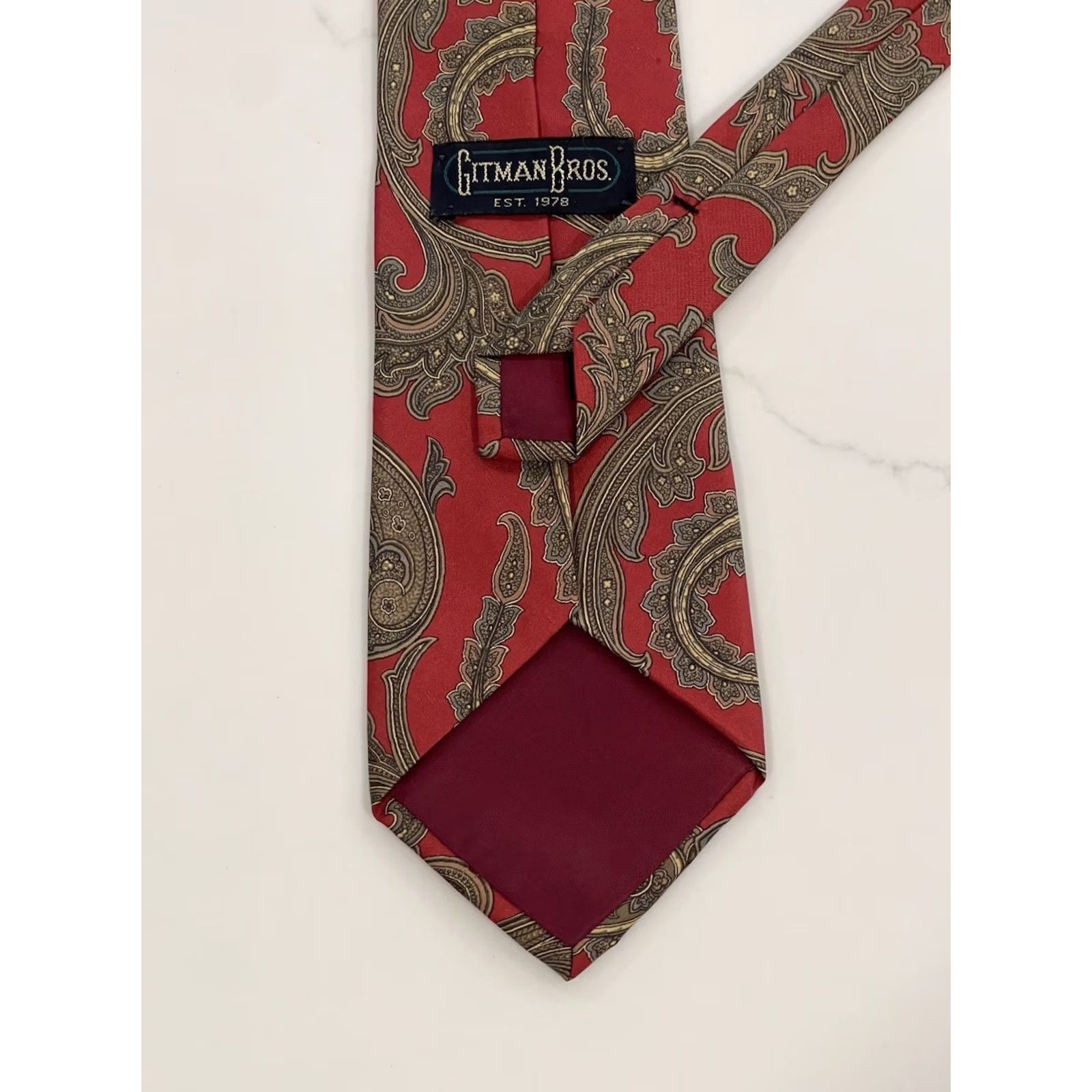 Vintage VINTAGE Gitman Bros Silk Red Gold Paisley Neck Tie Men's Made in USA Size ONE SIZE - 2 Thumbnail
