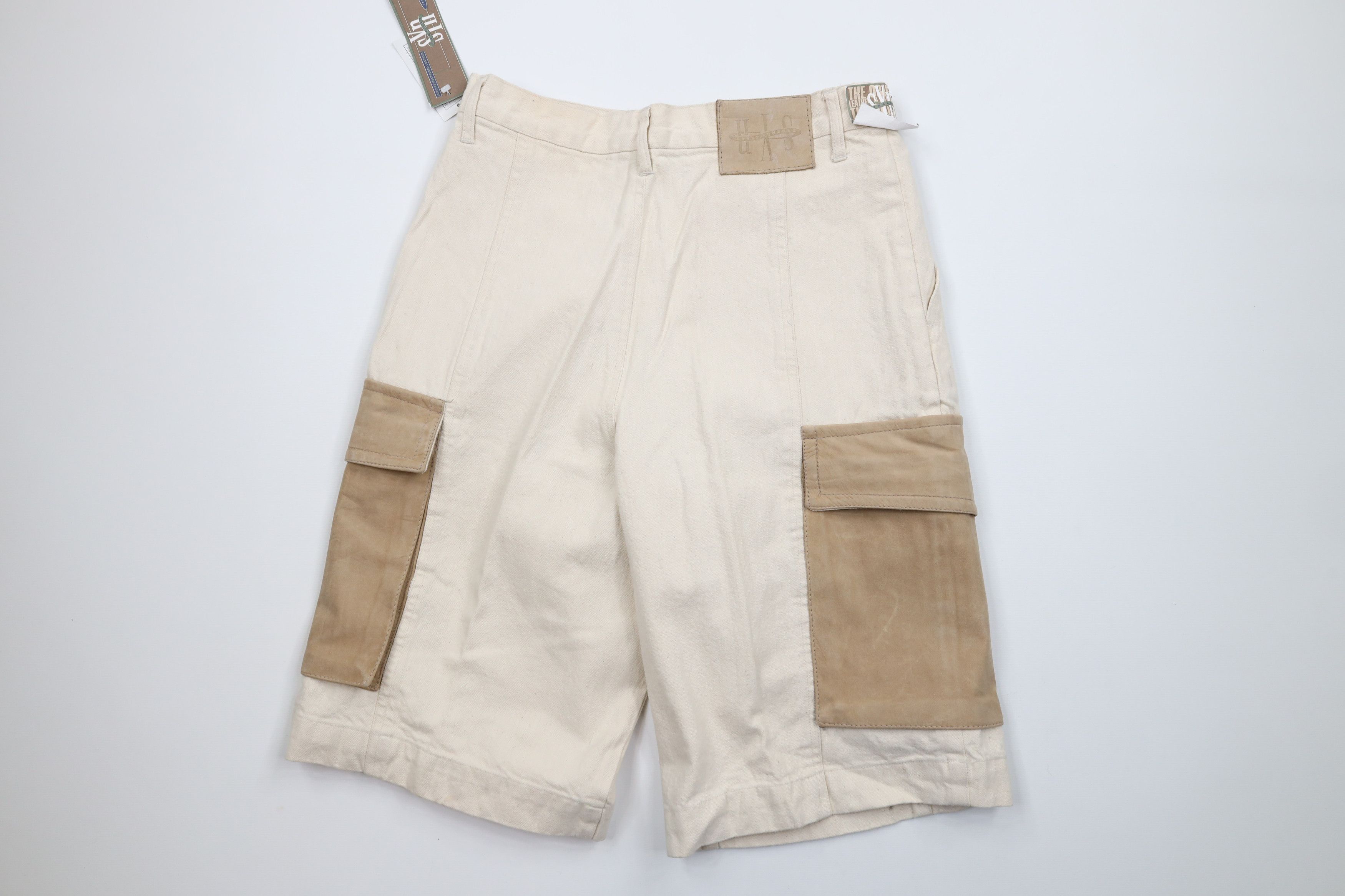 Vintage Deadstock Vintage 90s Streetwear Leather Denim Cargo Shorts Size US 31 - 9 Thumbnail