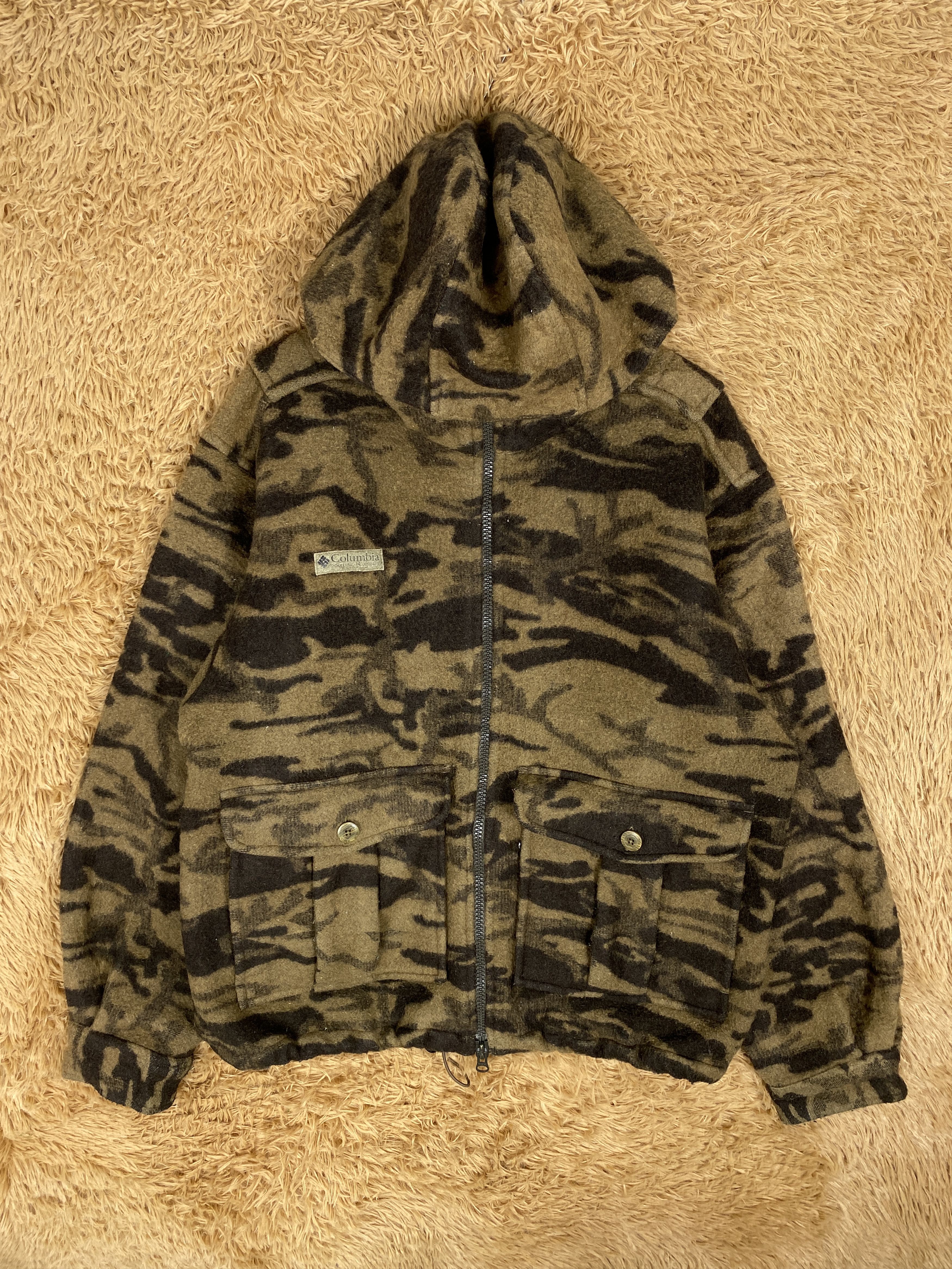 image of Columbia x Vintage Colombia Camo Hoodie Wool Jacket, Men's (Size Medium)