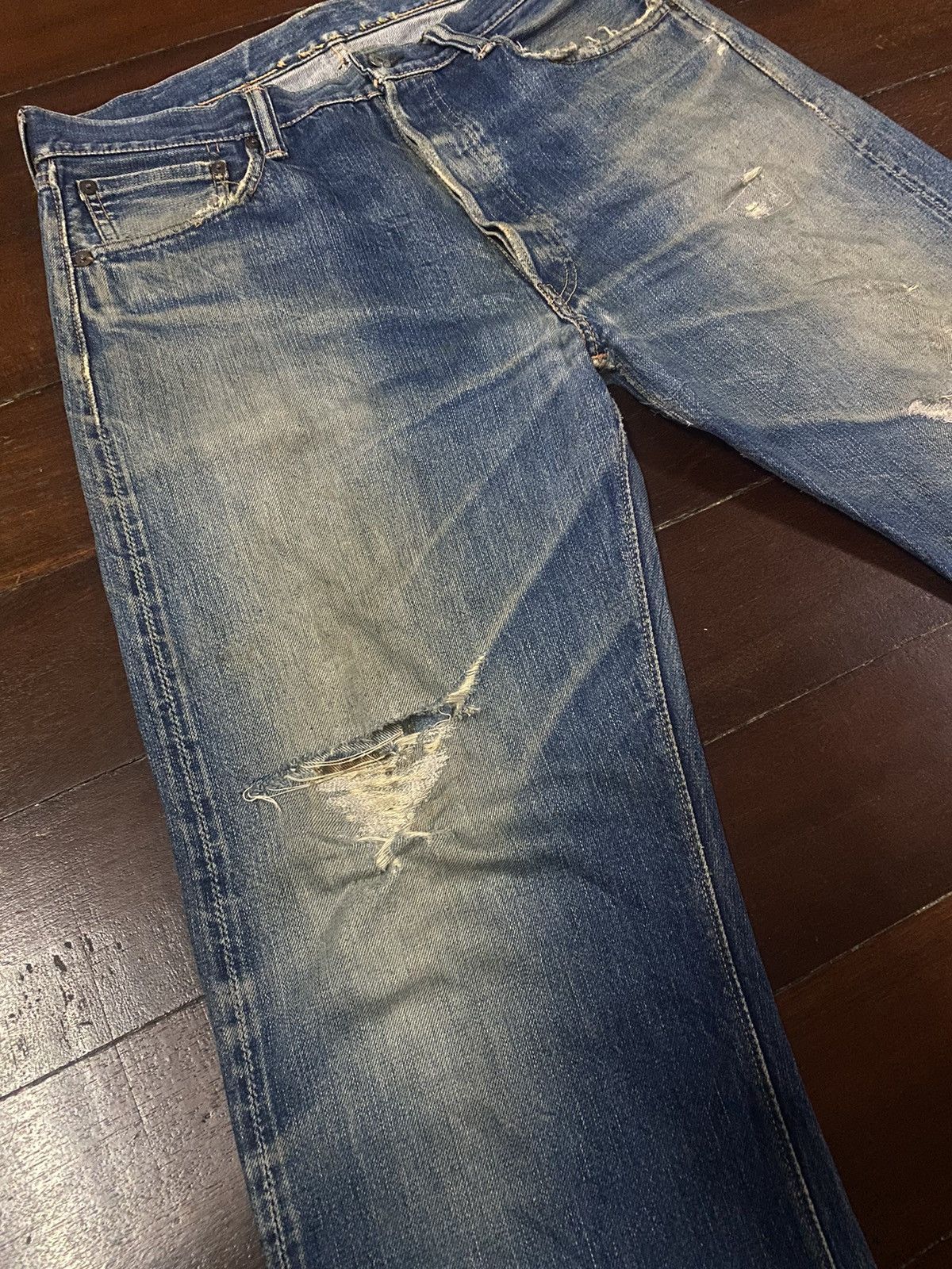 Vintage FIRE 🔥 VINTAGE 90s WAREHOUSE V STITCH DISTRESSED REWORK JEAN Size US 36 / EU 52 - 6 Thumbnail