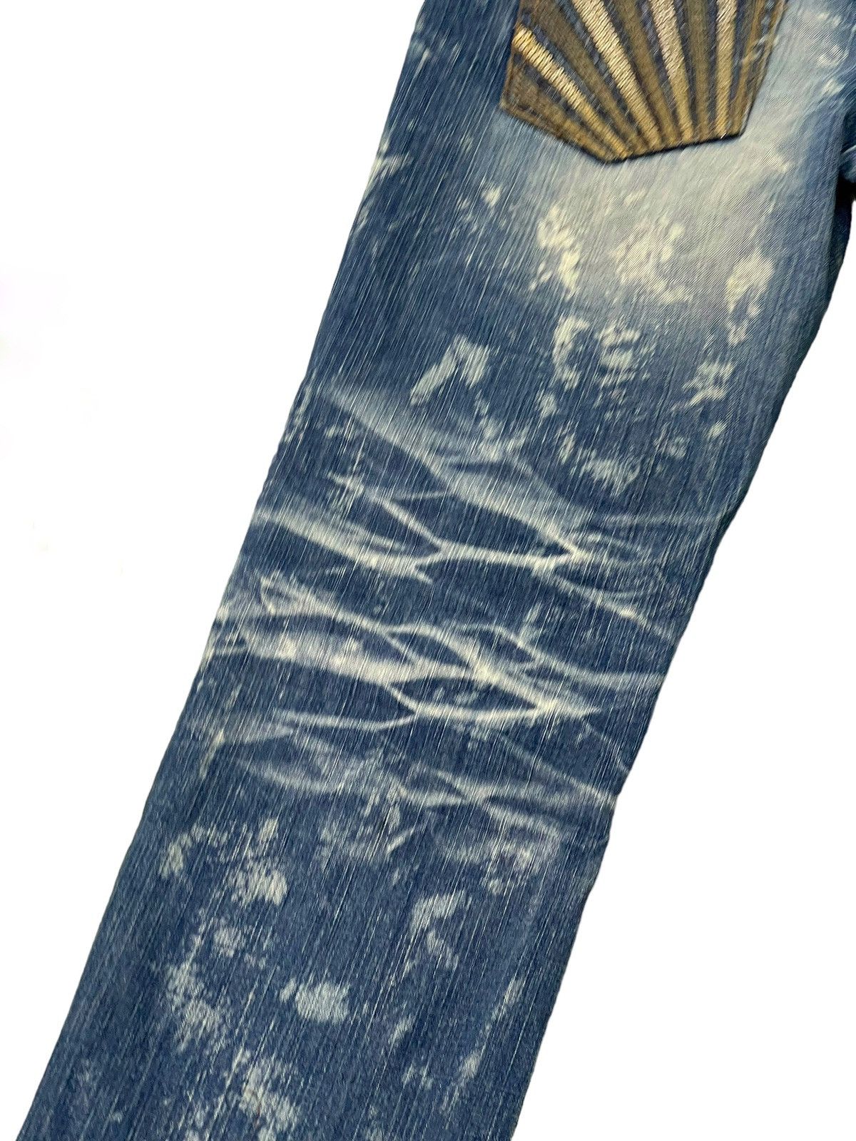 Japanese Brand Distress Thrash Acid Wash Oniarai Denim Regular Fit 7🟦4 Size US 35 - 18 Thumbnail