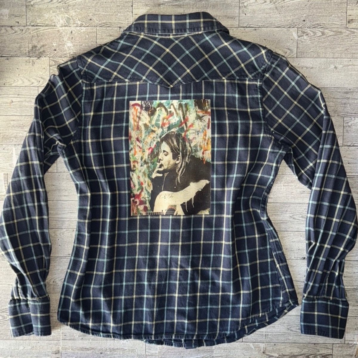 Vintage Vintage, Custom Kurt Cobain Art, Plaid Button Up Size ONE SIZE - 6 Thumbnail