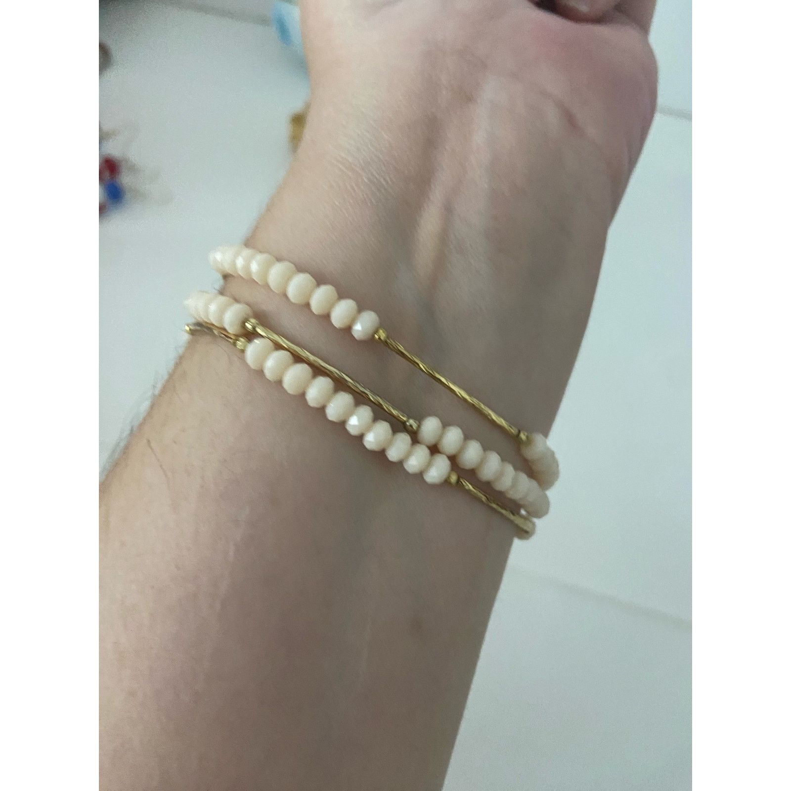 Handmade handmade cream glass bead bracelets gold tone Size ONE SIZE - 2 Thumbnail