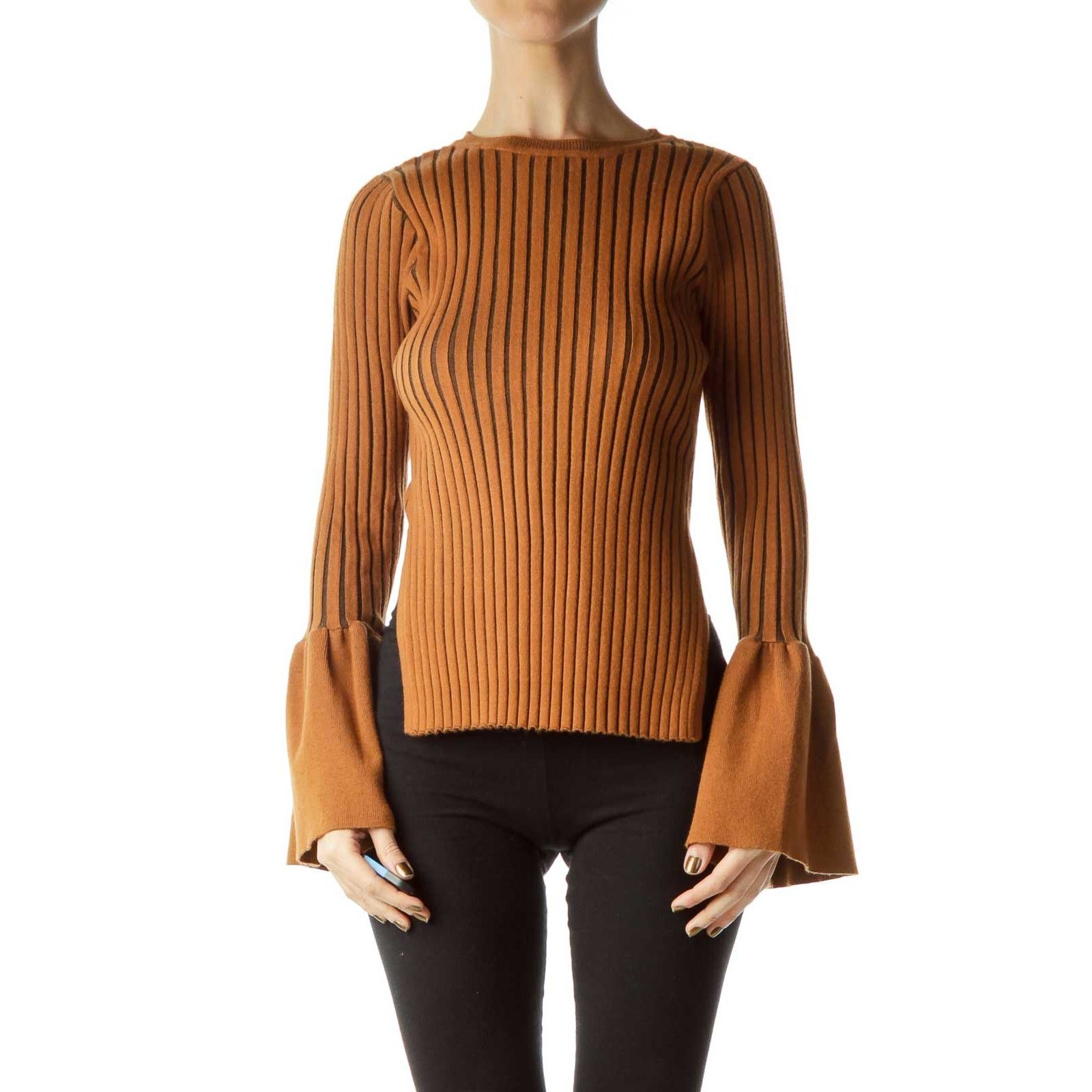 Other Few Moda Ribbed Bell Sleeve Sweater Blouse - Brown Size S / US 4 / IT 40 - 1 Thumbnail