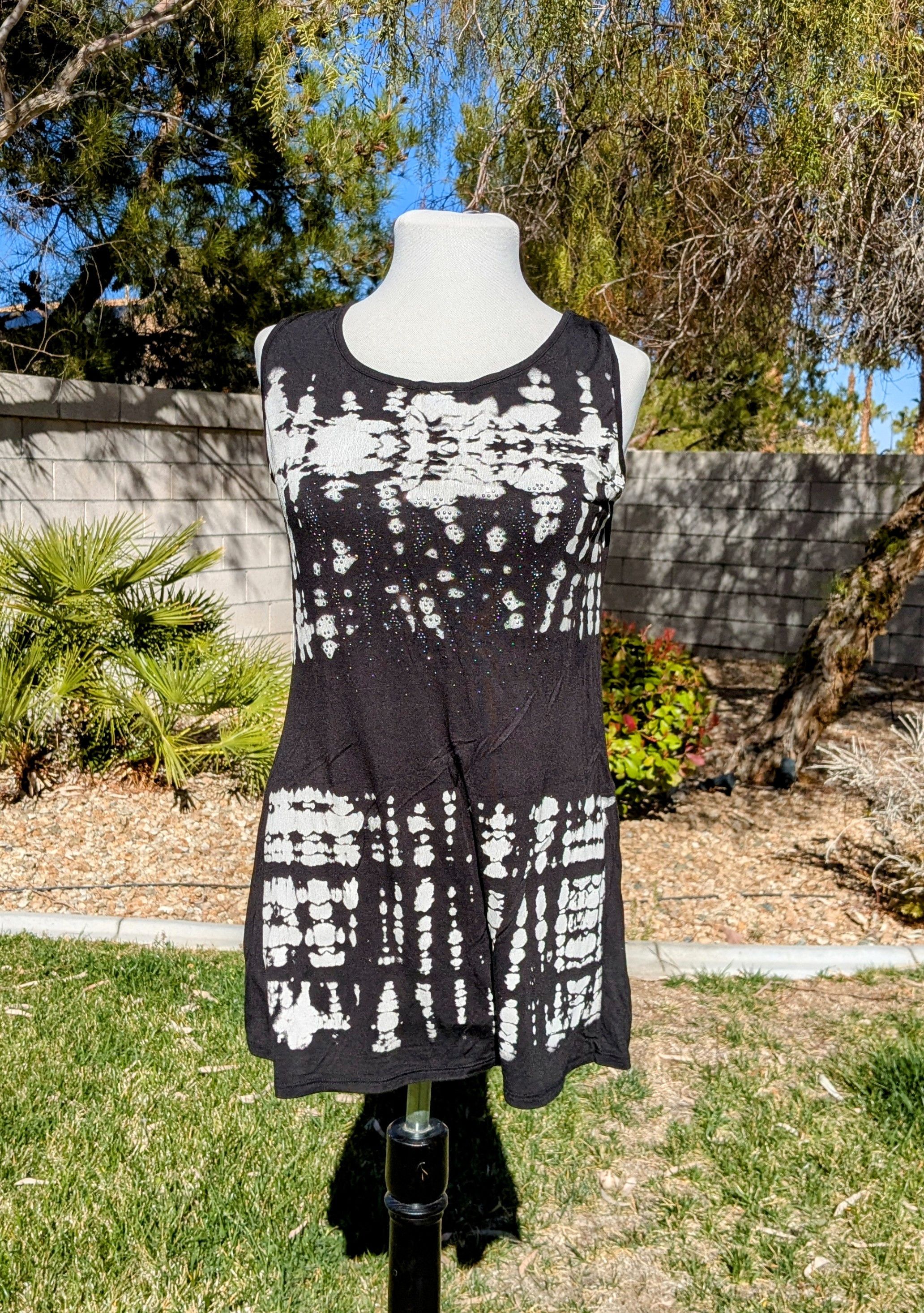 Designer B.L.E.U Tie Dye Top Tunic Dress w/Rhinestones Keyhole Back Size S / US 4 / IT 40 - 1 Thumbnail
