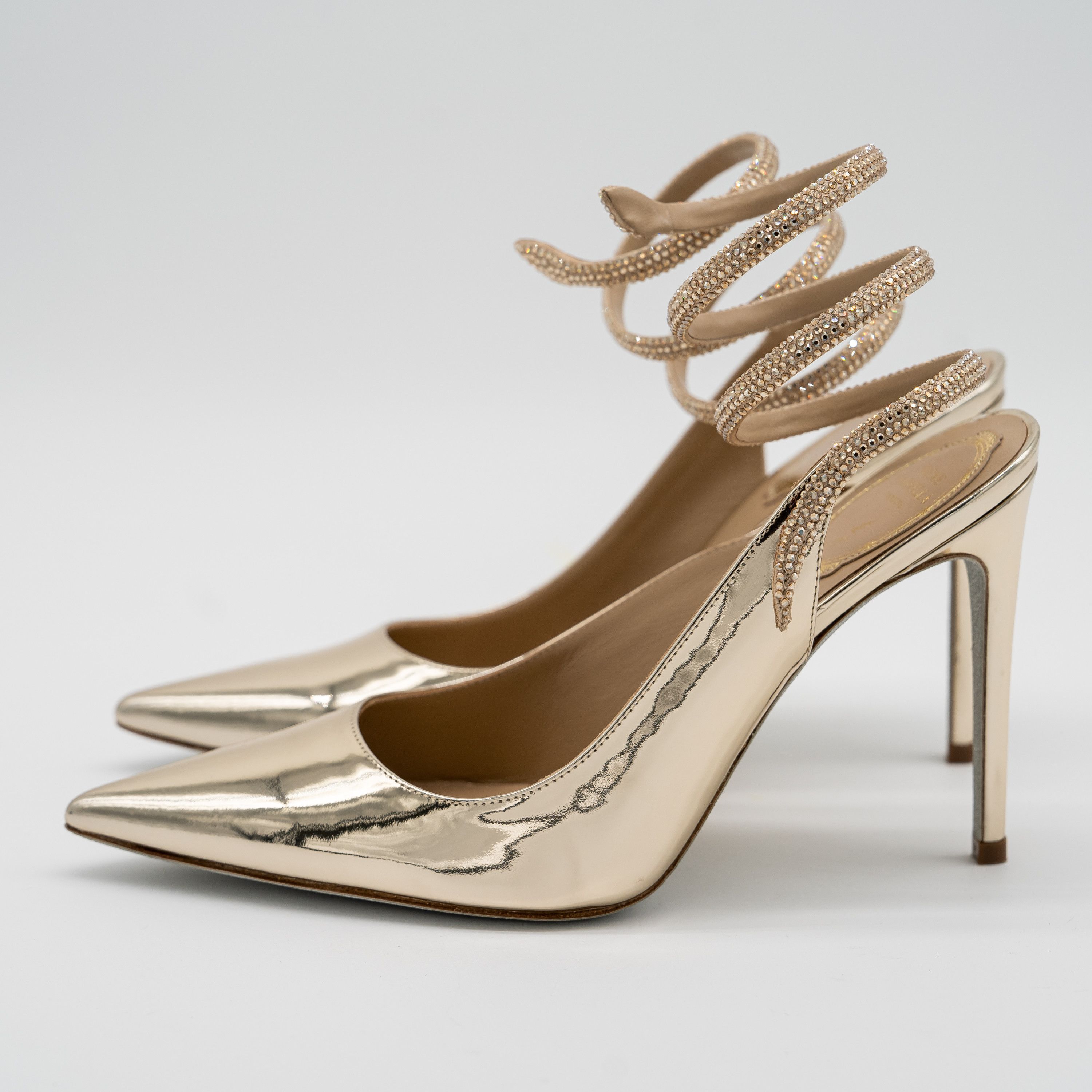 Rene Caovilla 37.5 Rene Caovilla Cleo Gold Sandals Heels 105 Leather Size US 7.5 / IT 37.5 - 3 Thumbnail