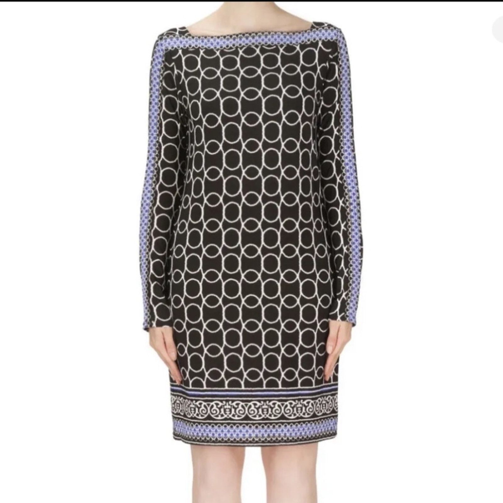 Joseph Ribkoff Joseph Ribkoff Black White Blue Long Sleeve Shift Dress Sz 8 Size M / US 6-8 / IT 42-44 - 1 Thumbnail