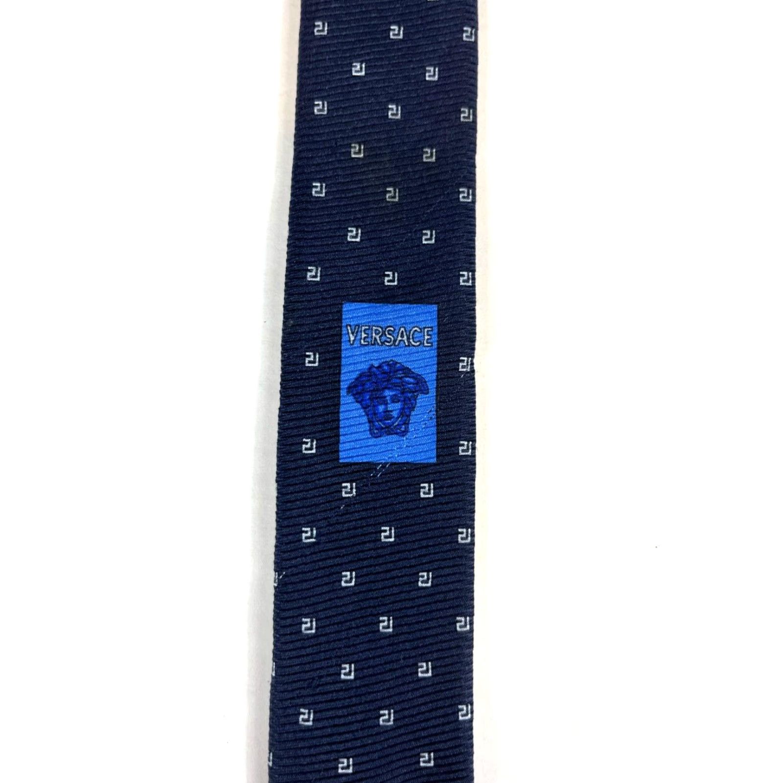 Versace Versace Men’s Luxury Silk Tie Geometric Navy Made in Italy 57"-60" Wide 3.5" Length Mens Silk Tie Geometric Pattern Navy Versace Tie Made in Italy Size ONE SIZE - 7 Thumbnail