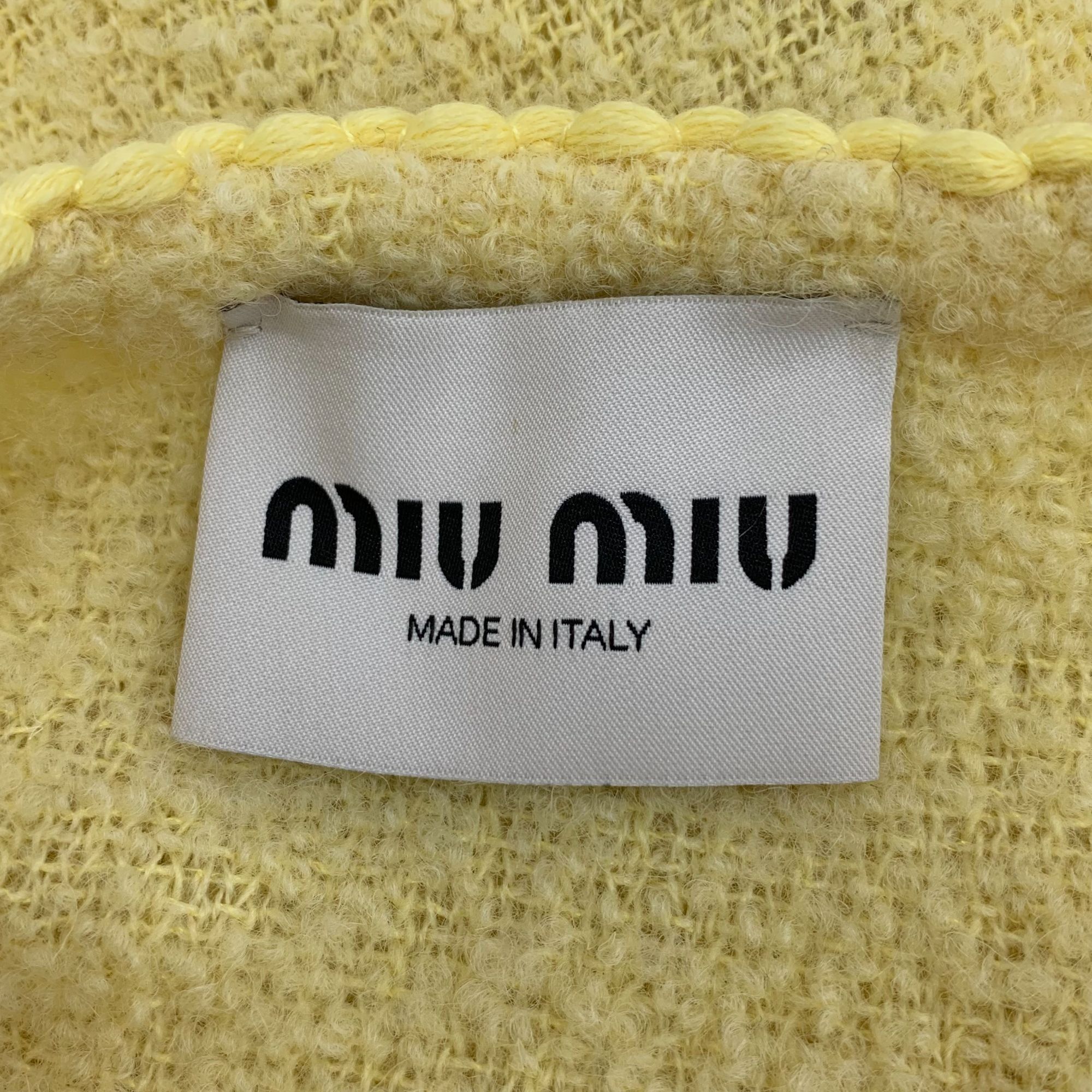 Miu Miu Miu Miu Yellow Wool V-Neck Long-Sleeved Tweed Knitted Cardig Size XS / US 0-2 / IT 36-38 - 2 Thumbnail