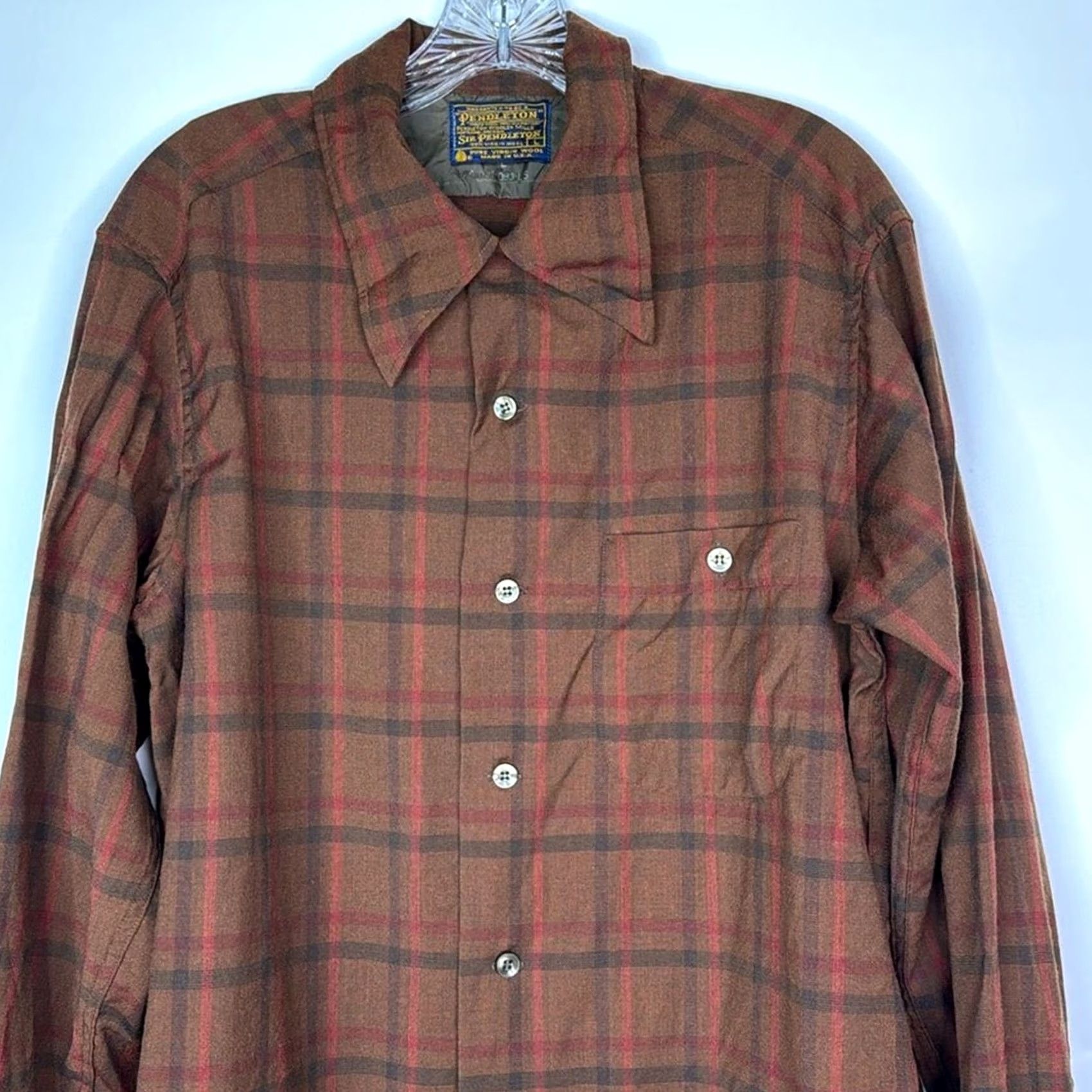 Pendleton VINTAGE Pendleton Shirt Large Brown Red Hook Collar Button Up Virgin Wool Mens Size US L / EU 52-54 / 3 - 2 Thumbnail