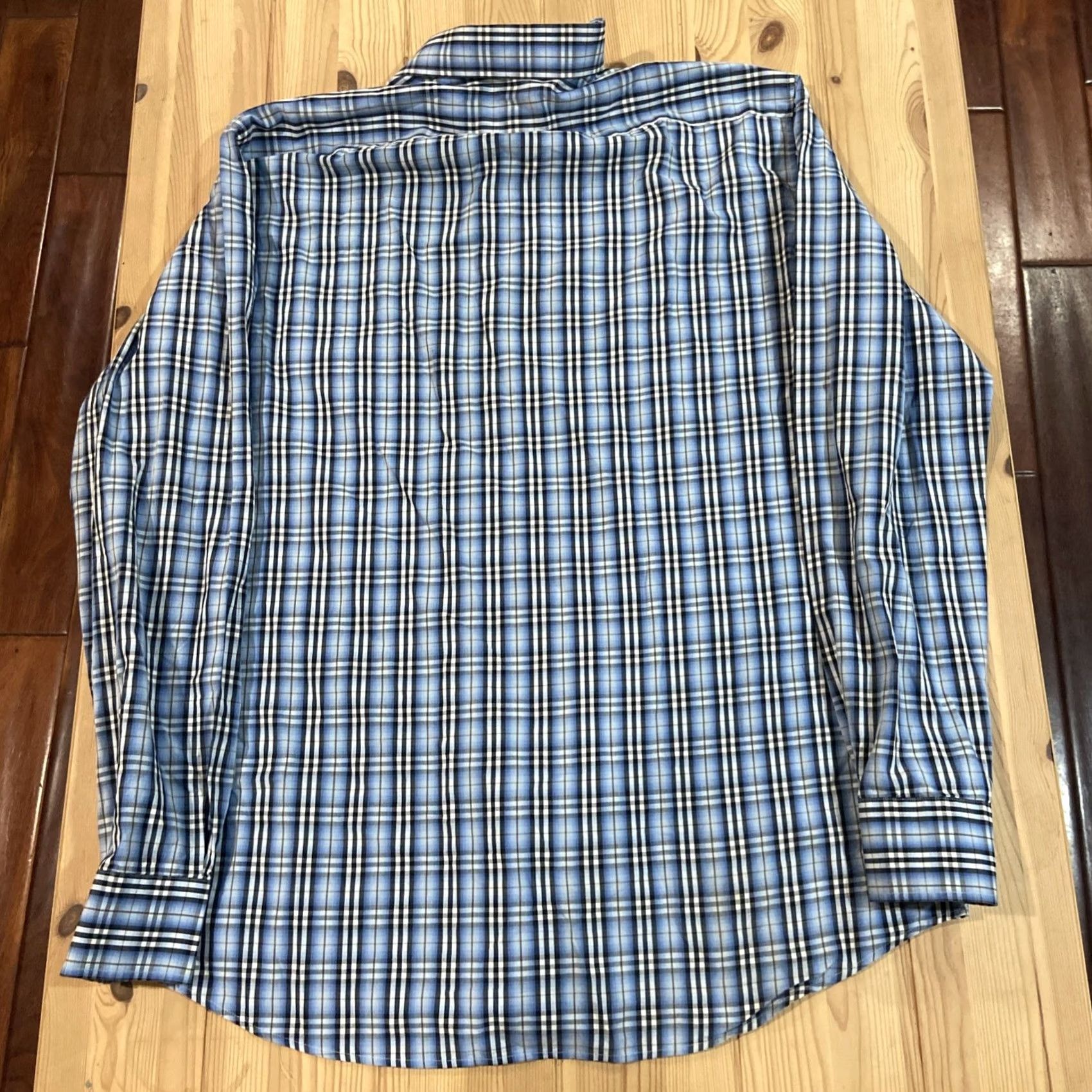 Vintage VINTAGE Carroll & Co. Beverly Hills Dress Shirt Mens Cotton Plaid XL Blue Button-Up Long Sleeve M en Regular Size 46R - 5 Thumbnail