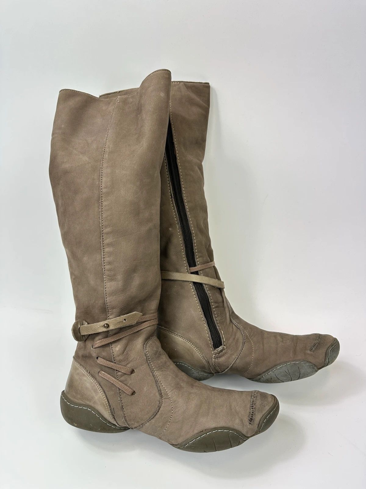 Marithe + Francois Girbaud M+FG Leather Khaki Brown Straps High Boots Size US 7 / IT 37 - 9 Thumbnail