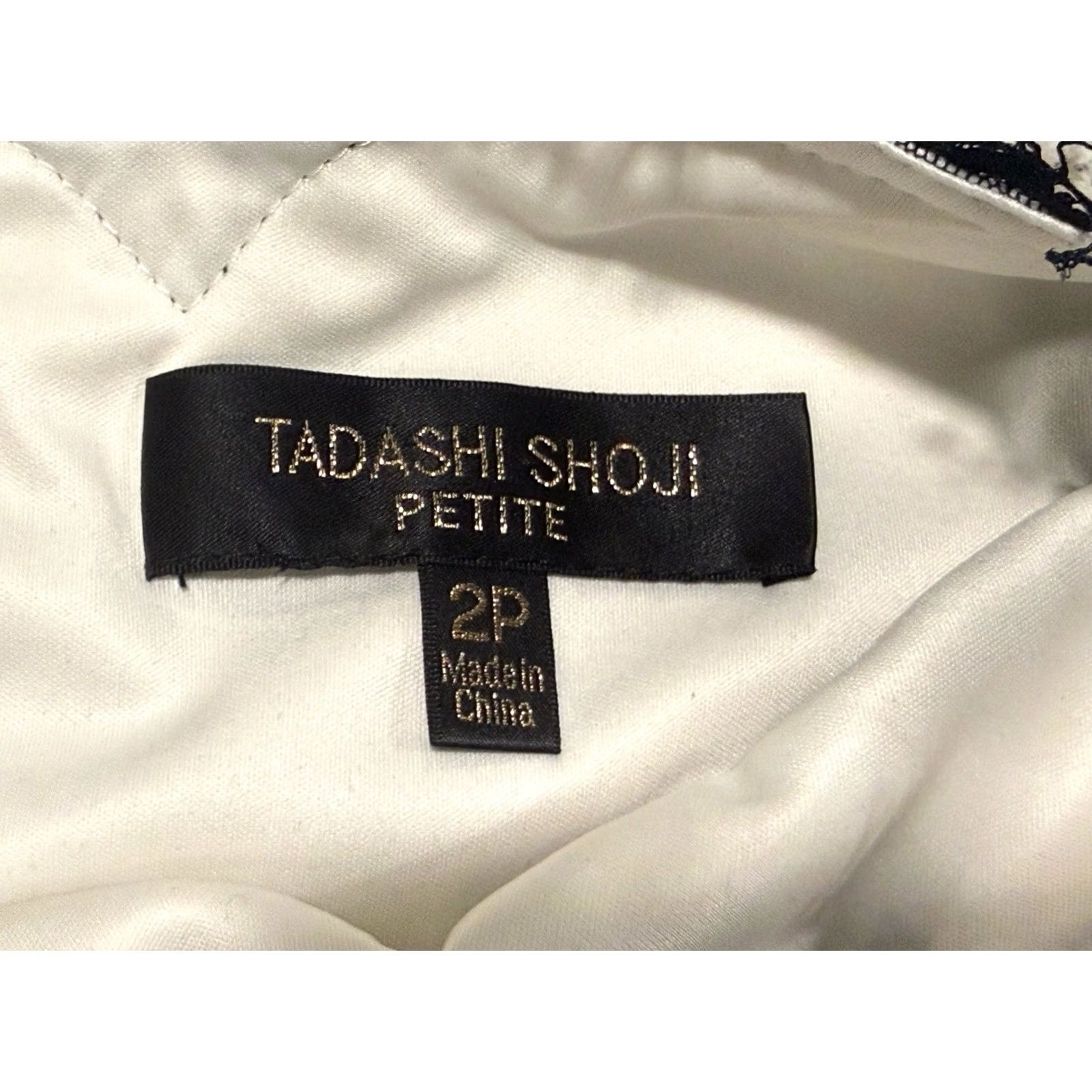 Tadashi Shoji Tadashi Shoji Lace Dress Pintuck Jersey Waist 2P Navy/Ivory Sleeveless Knee Length Boat Neck Zip Womens Petite Formal Party Wedding Workwear dress Size XS / US 0-2 / IT 36-38 - 5 Thumbnail