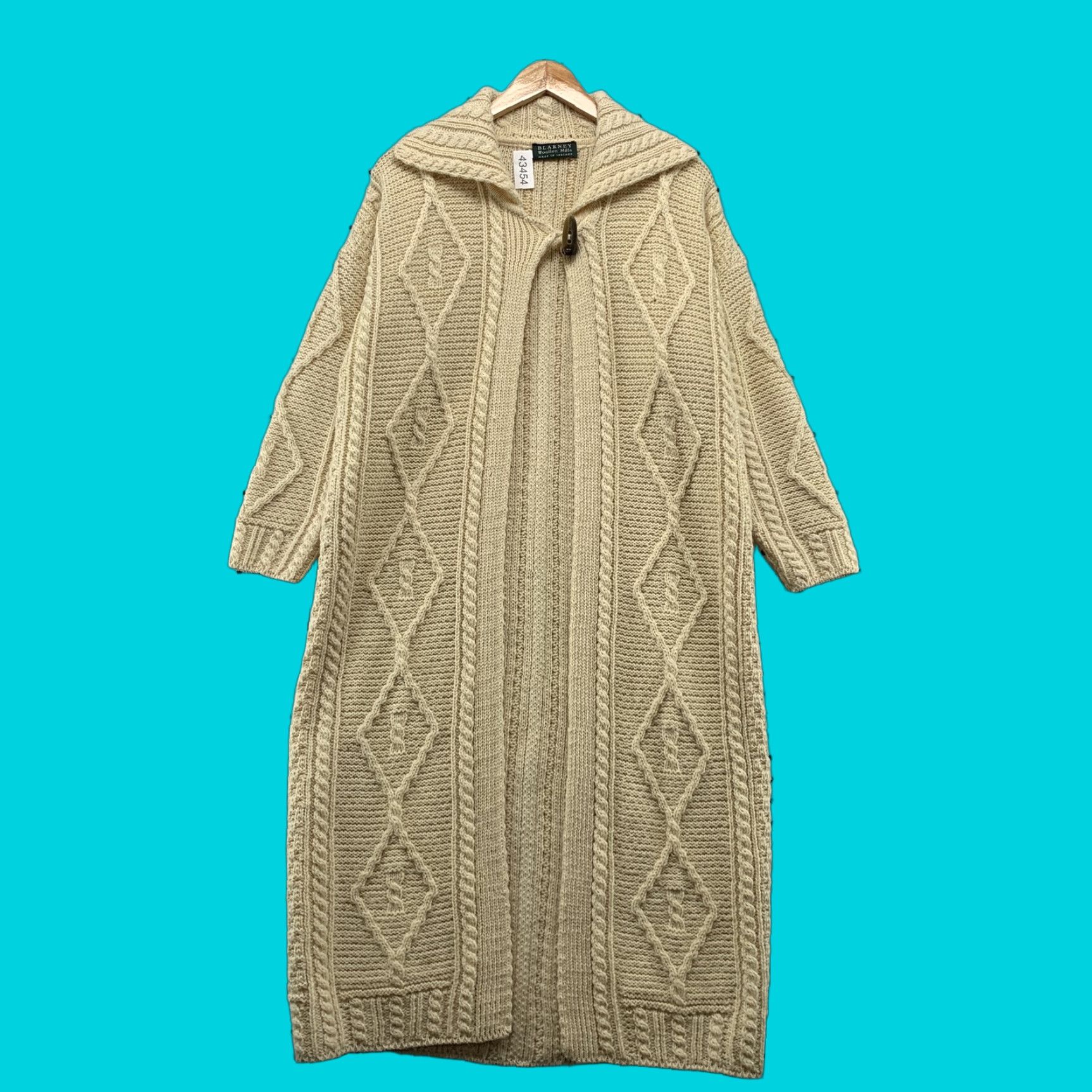 Vintage Blarney Woollen Mills Long Cardigan Sweater Womens Small Beige Wool Cable Knit Size S / US 4 / IT 40 - 1 Thumbnail