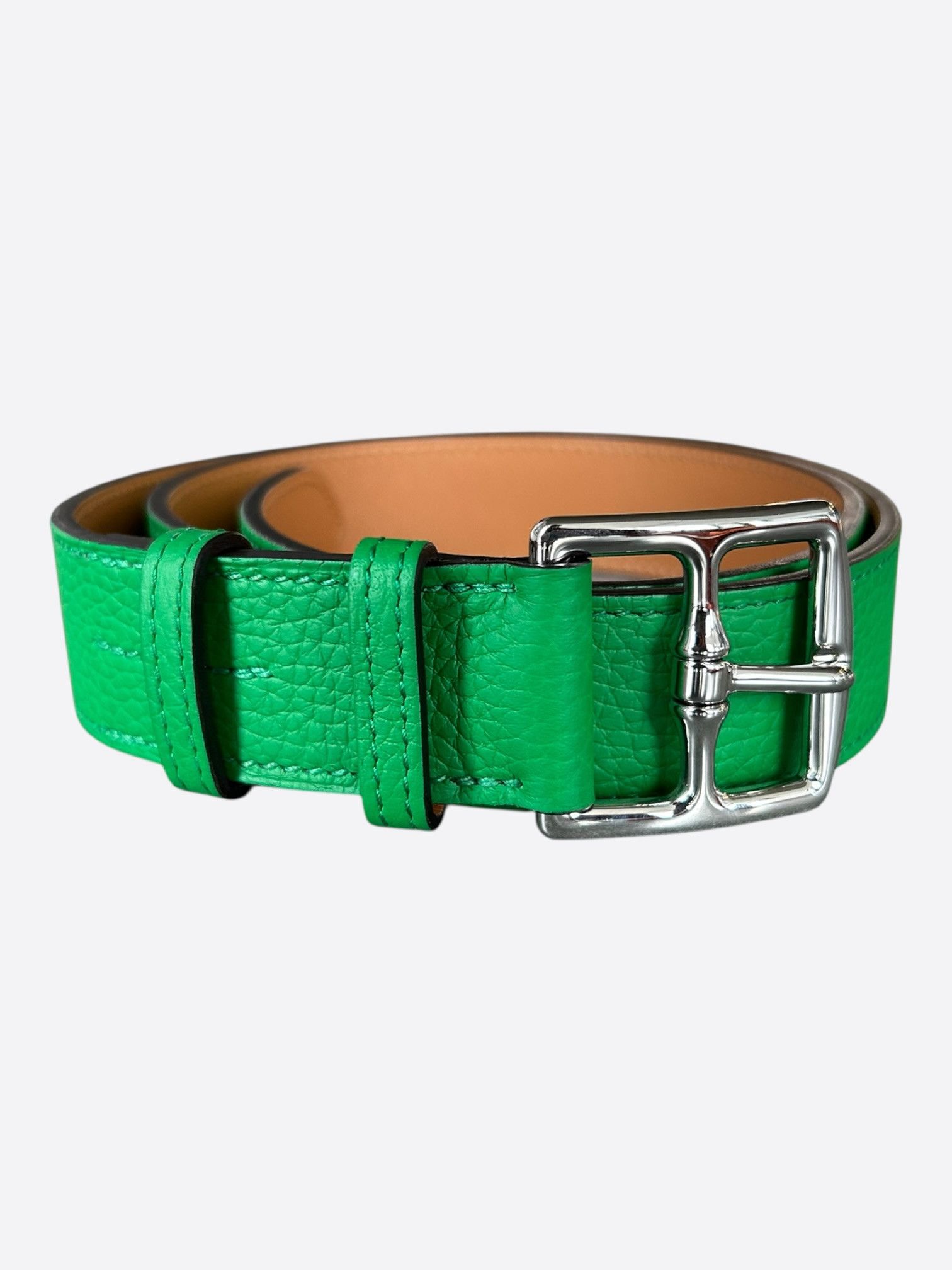 Hermes Hermes Green Togo & Palladium Etriviere Belt Size 30 - 1 Thumbnail