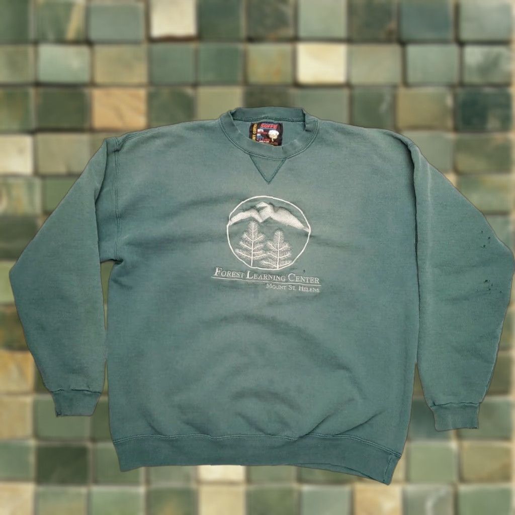 Soffe VINTAGE Mount St Helens Sweatshirt Mens XL Green Soffe Crew Neck Pullover Cotton Polyester Fleece Solid 90s Nature USA Sports Learning Center Mens Size US XL / EU 56 / 4 - 1 Thumbnail