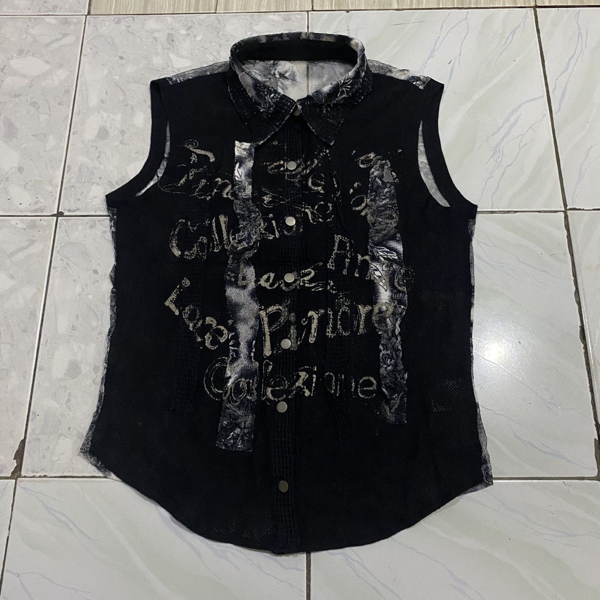 If Six Was Nine Japanese Brand Pinore Collection Mesh Button Up Sleeveless Size XS / US 0-2 / IT 36-38 - 4 Thumbnail