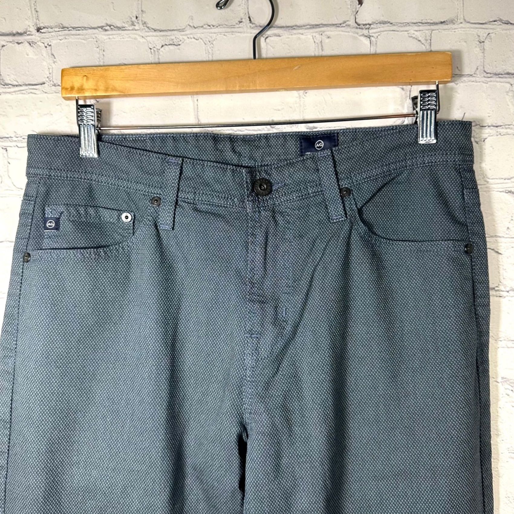 Vintage AG Adriano Goldschmied Mens Grey Micro Pattern Slim Straight Pants 31x32 Grey Geometric Logo 5-Pocket Chino pants Regular Mens Size US 31 - 2 Thumbnail