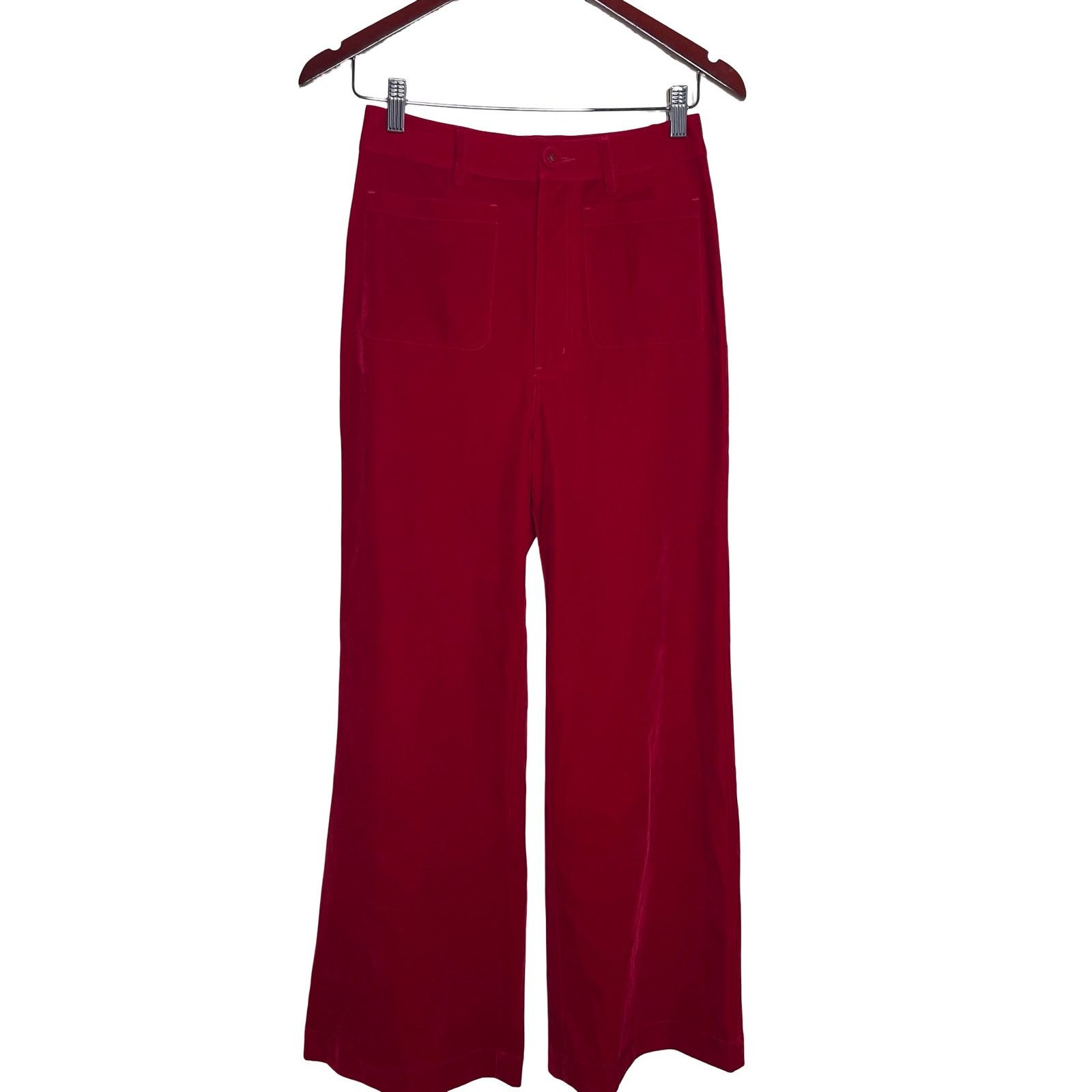 Rolla's ROLLA'S Ruby Red Velvet Wide Leg Sailor Pantankle length 26 Size 26" / US 2 / IT 38 - 2 Thumbnail