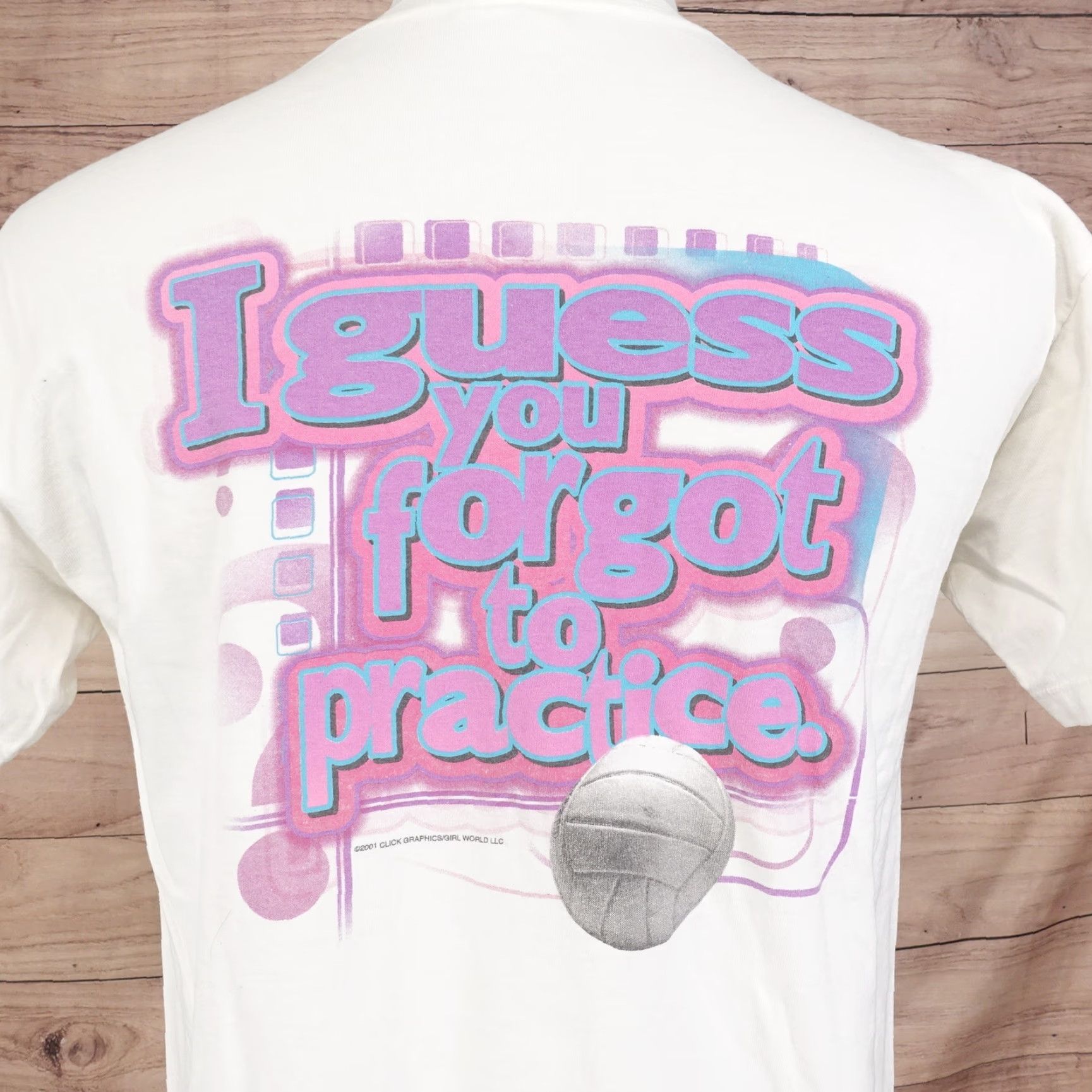 Jerzees VINTAGE Jerzees Practice Makes Perfect Guess You Forgot 2001 Volleyball T-Shirt M White Unisex Mens Size US M / EU 48-50 / 2 - 5 Thumbnail