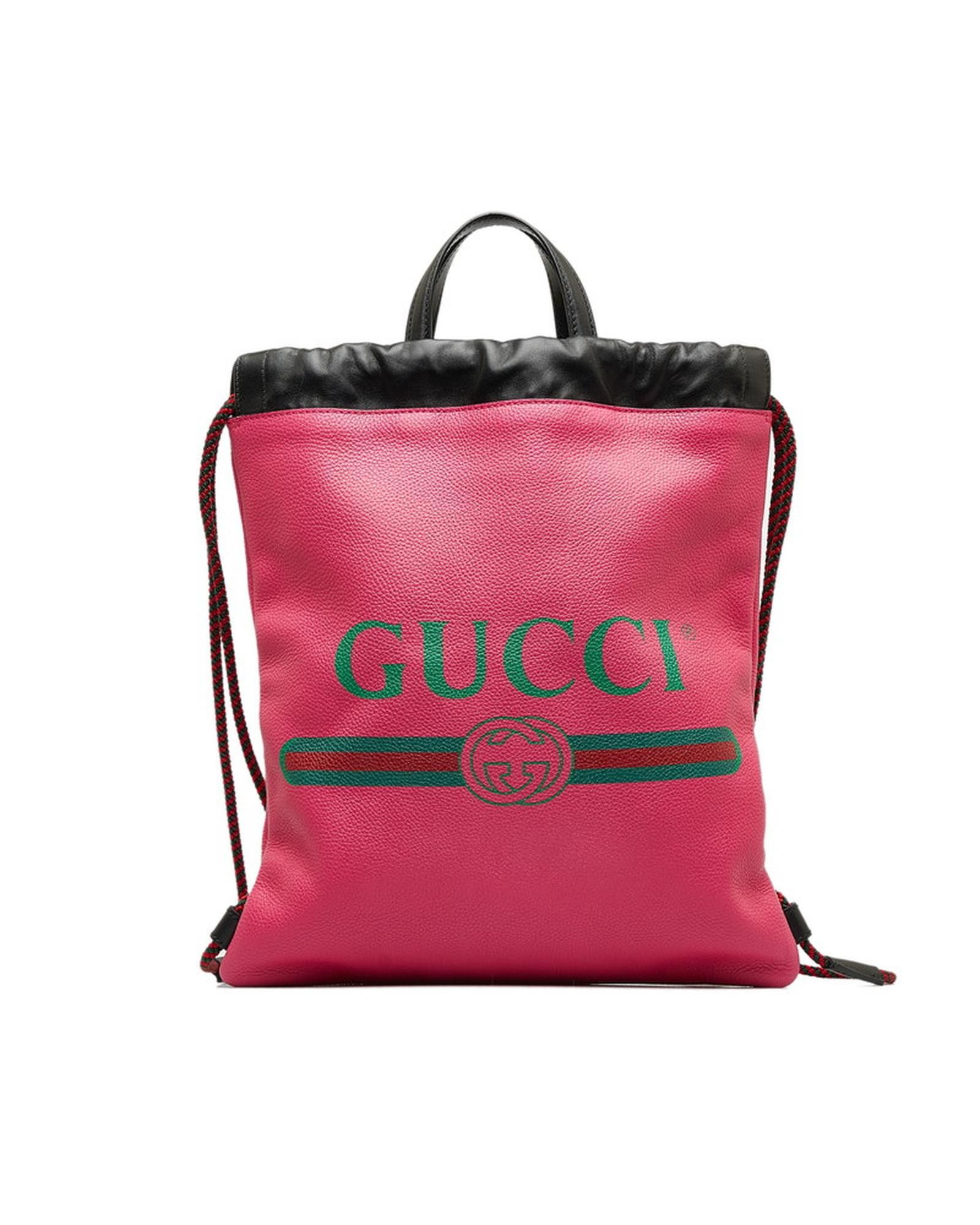image of Gucci Leather Drawstring Backpack Bag With Logo in Pink, Women's