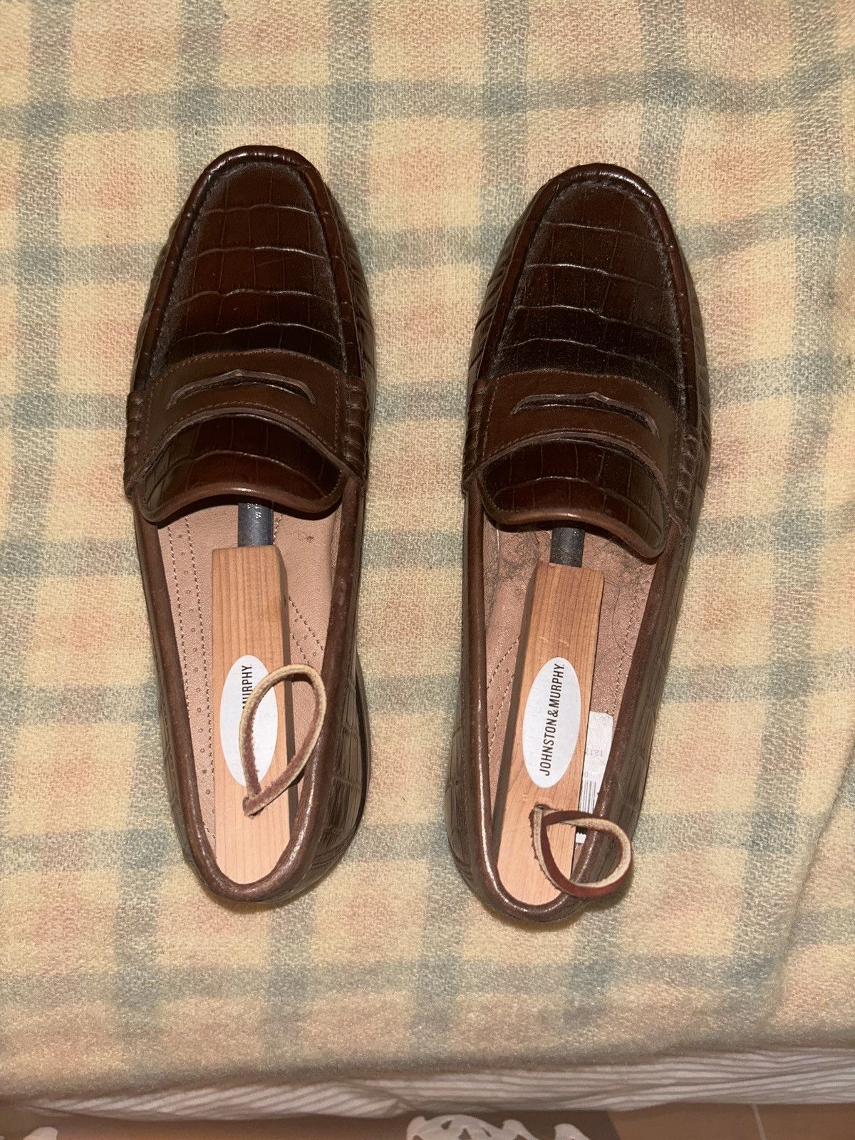 image of Johnston Murphy Leather Alligator Slip On Dress Shoes in Brown, Men's (Size 8)