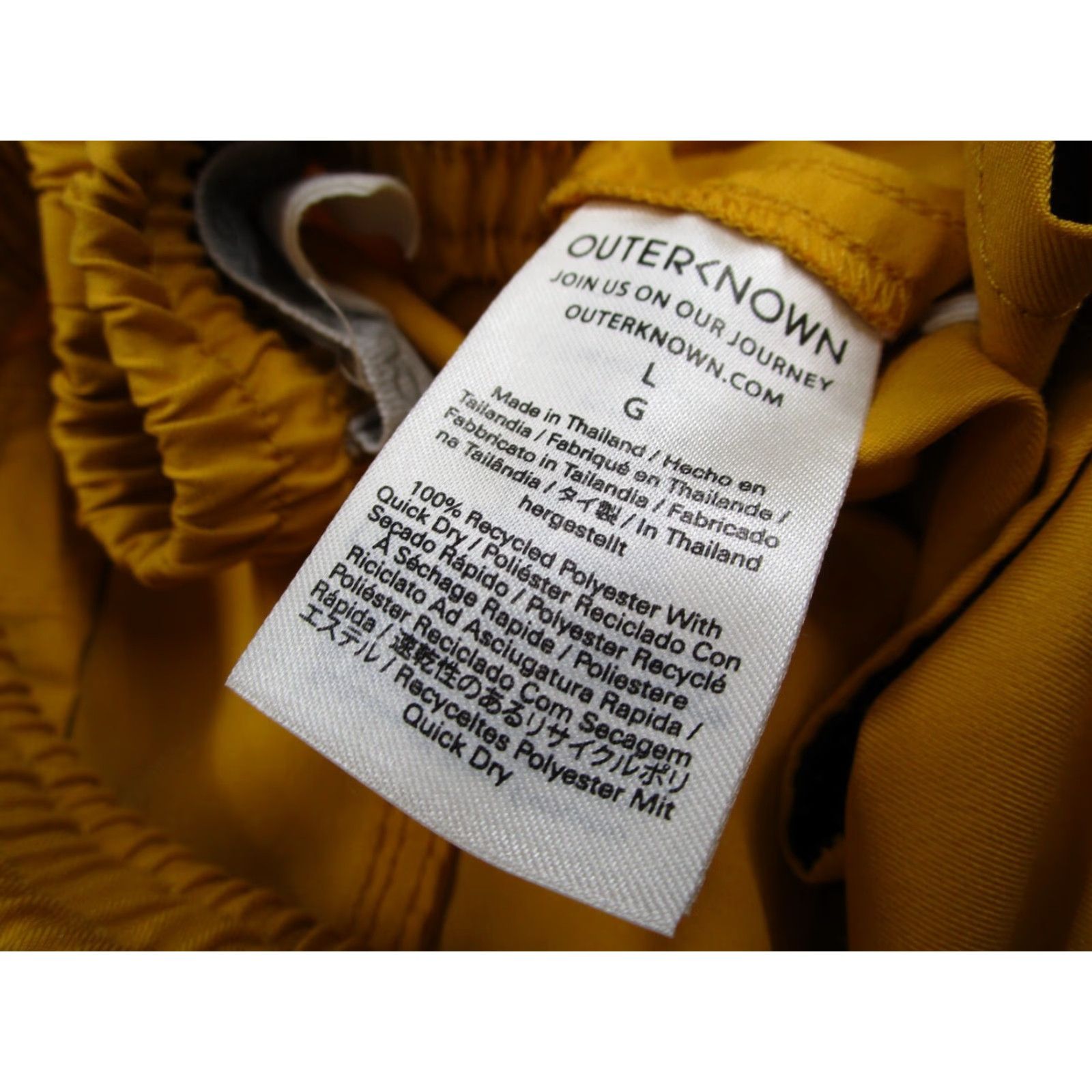 Outerknown Outerknown Mens Yellow 7" Hybrid Shorts - Drawstring Cargo Pocket Chino Lightweight Polyester Beach Outdoor Summer Active Mens L Size US 33 - 3 Thumbnail