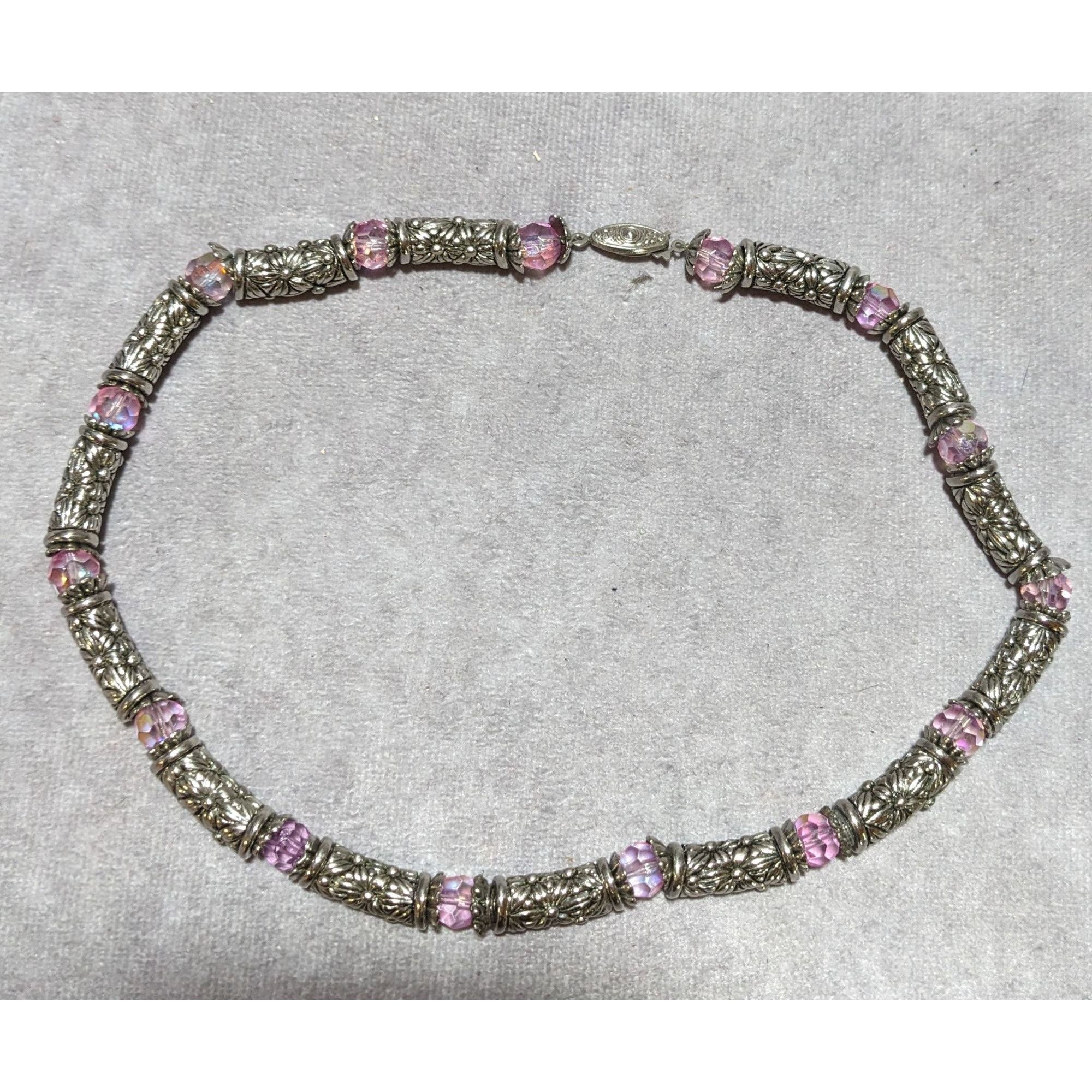 Other Silver Floral Pink Aurora Borealis Necklace Size ONE SIZE - 9 Thumbnail