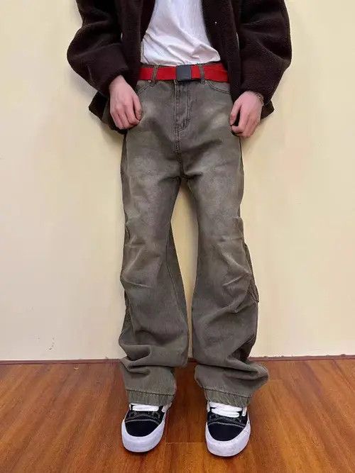 Japanese Brand VIBE Washed and distressed Maillard pleated baggy jeans Size US 30 / EU 46 - 1 Thumbnail