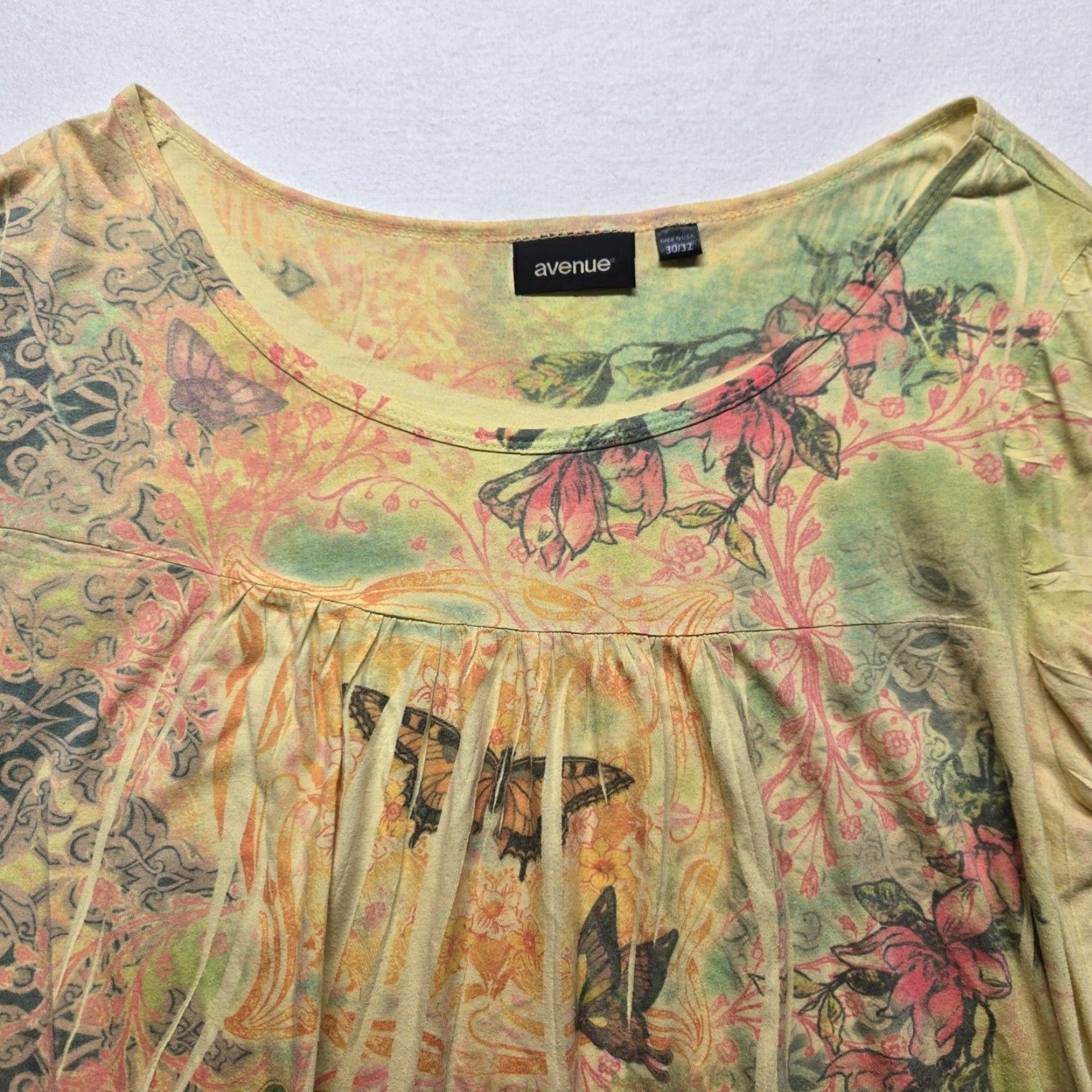 Avenue Avenue Shirt Floral Butterfly Flower Tunic Half Sleeve Women's 2X Top Size XXL / US 16-18 / IT 52-54 - 2 Thumbnail