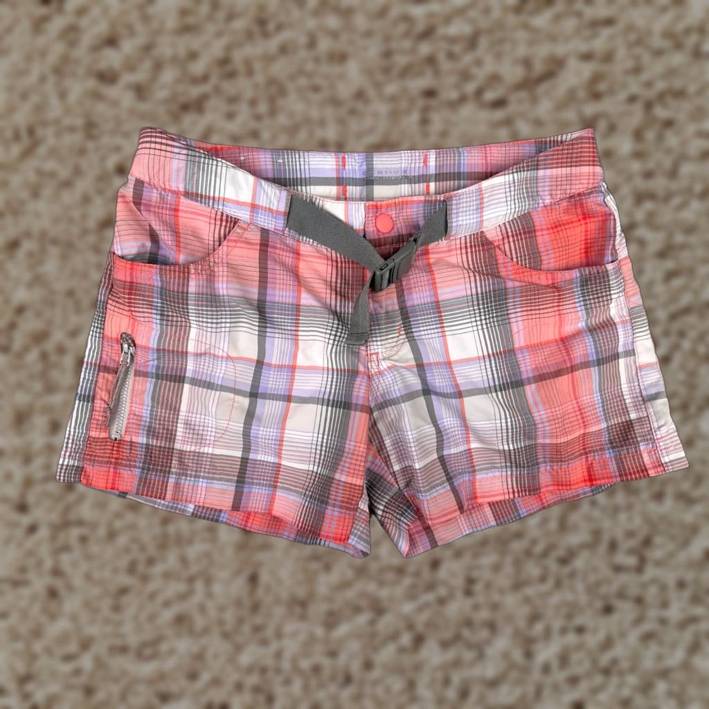 Vintage Columbia Shorts 2 Pink Plaid Belted Cargo 100% Nylon Hiking Activewear Casual Travel Womens Size 26" / US 2 / IT 38 - 1 Thumbnail