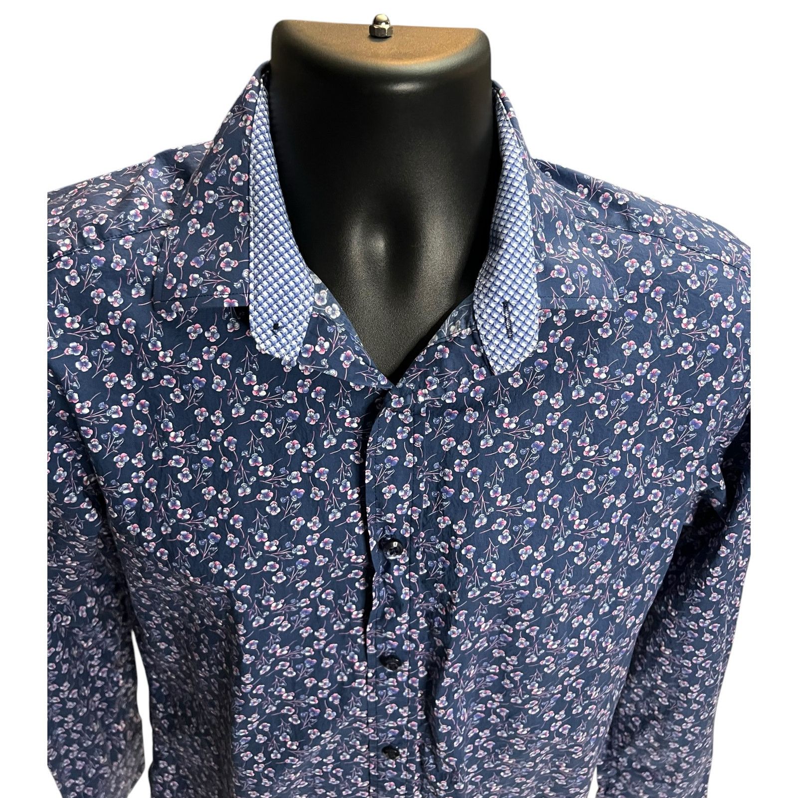 Other QUIETI Men’s Floral Button-Up Shirt Navy Blue Long Sleeve Size US S / EU 44-46 / 1 - 4 Thumbnail