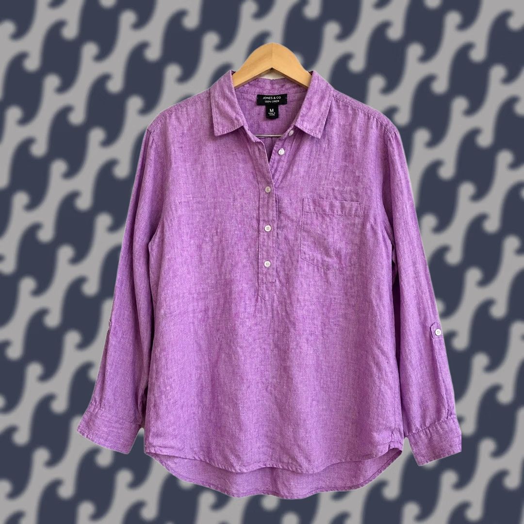 CO Jones & Co Womens Button-Up Shirt Purple Long Sleeve M Linen Size M / US 6-8 / IT 42-44 - 1 Thumbnail
