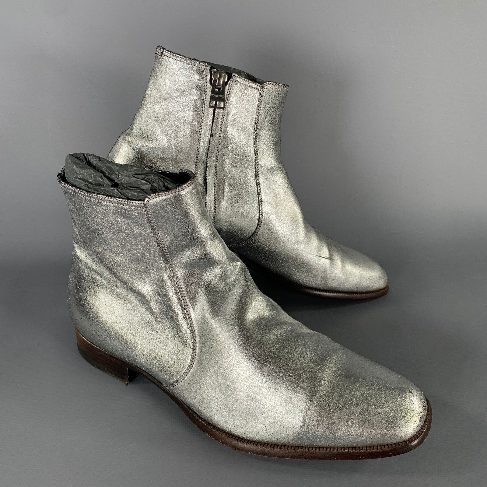 Tom Ford TOM FORD Size 7 Silver Metallic Leather Boots Size US 7 / EU 40 - 1 Thumbnail