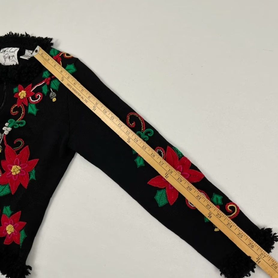 Simons Michael Simon Christmas Cardigan Women M Black Floral Poinsettia Embroidered 90s Size M / US 6-8 / IT 42-44 - 6 Thumbnail
