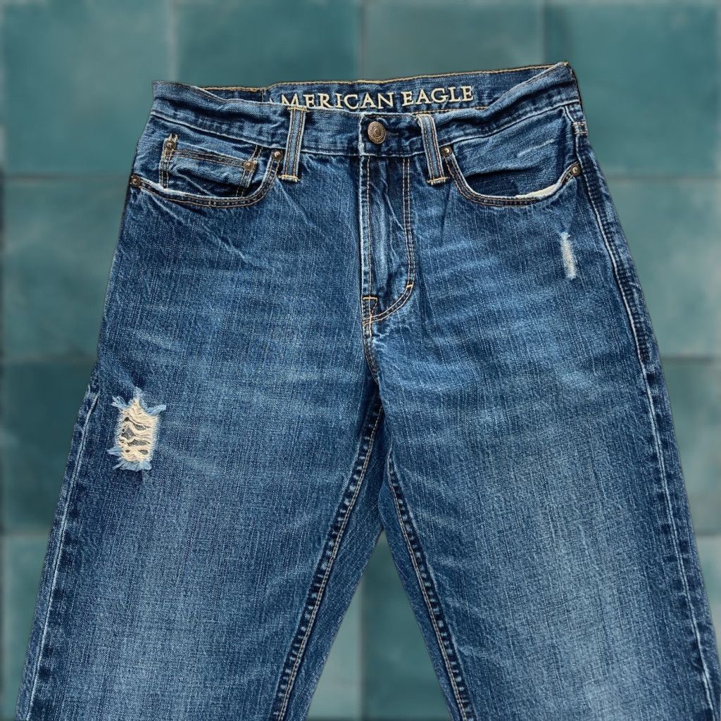 American Eagle Outfitters American Eagle Jeans Mens 29x32 Bootcut Medium Wash Blue Denim Distressed Pants Jeans Size US 29 - 1 Thumbnail