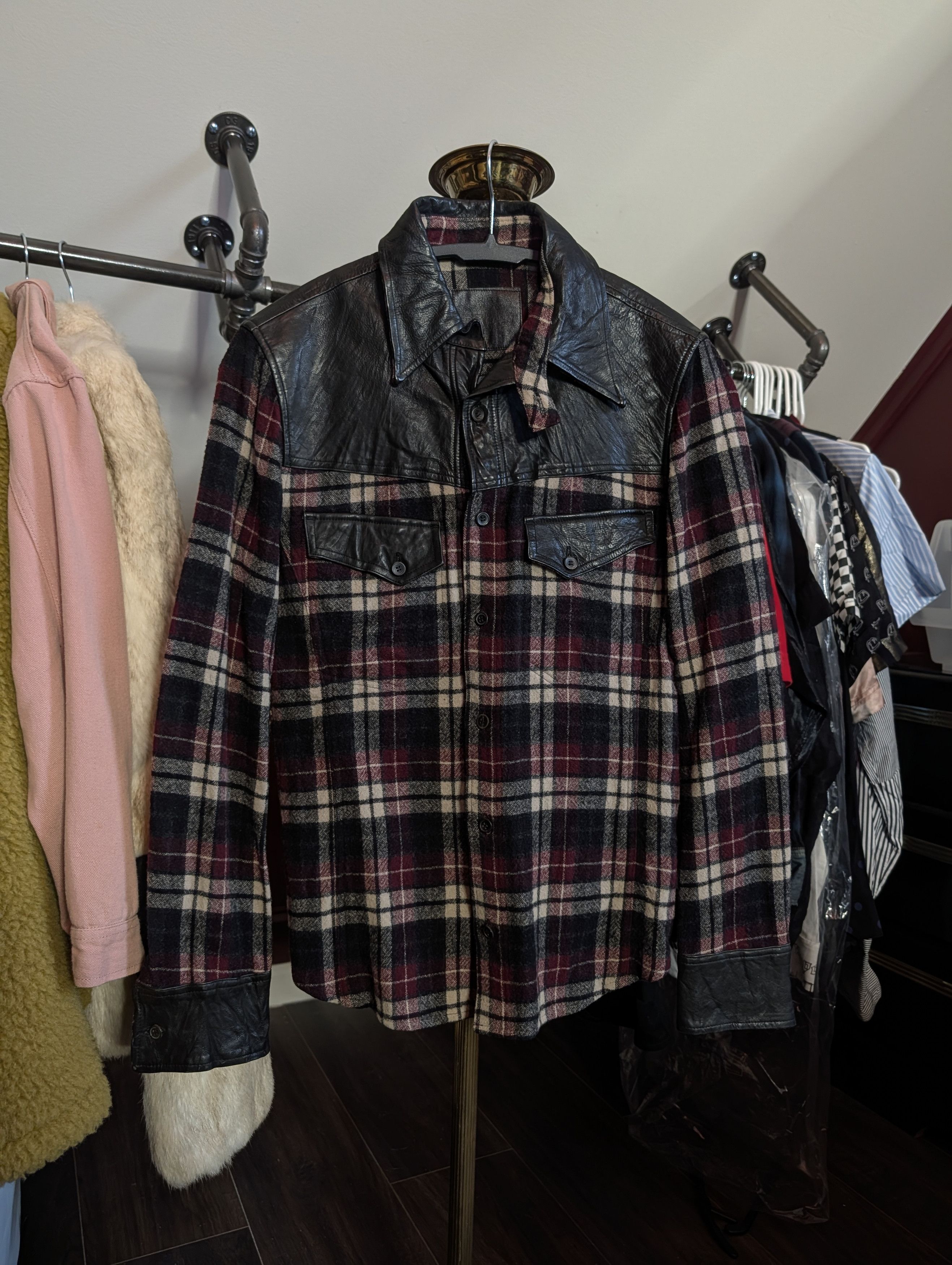 Isamu Katayama Backlash Leather/Wool Plaid Flannel Western Shirt Jacket SM Size US S / EU 44-46 / 1 - 1 Thumbnail