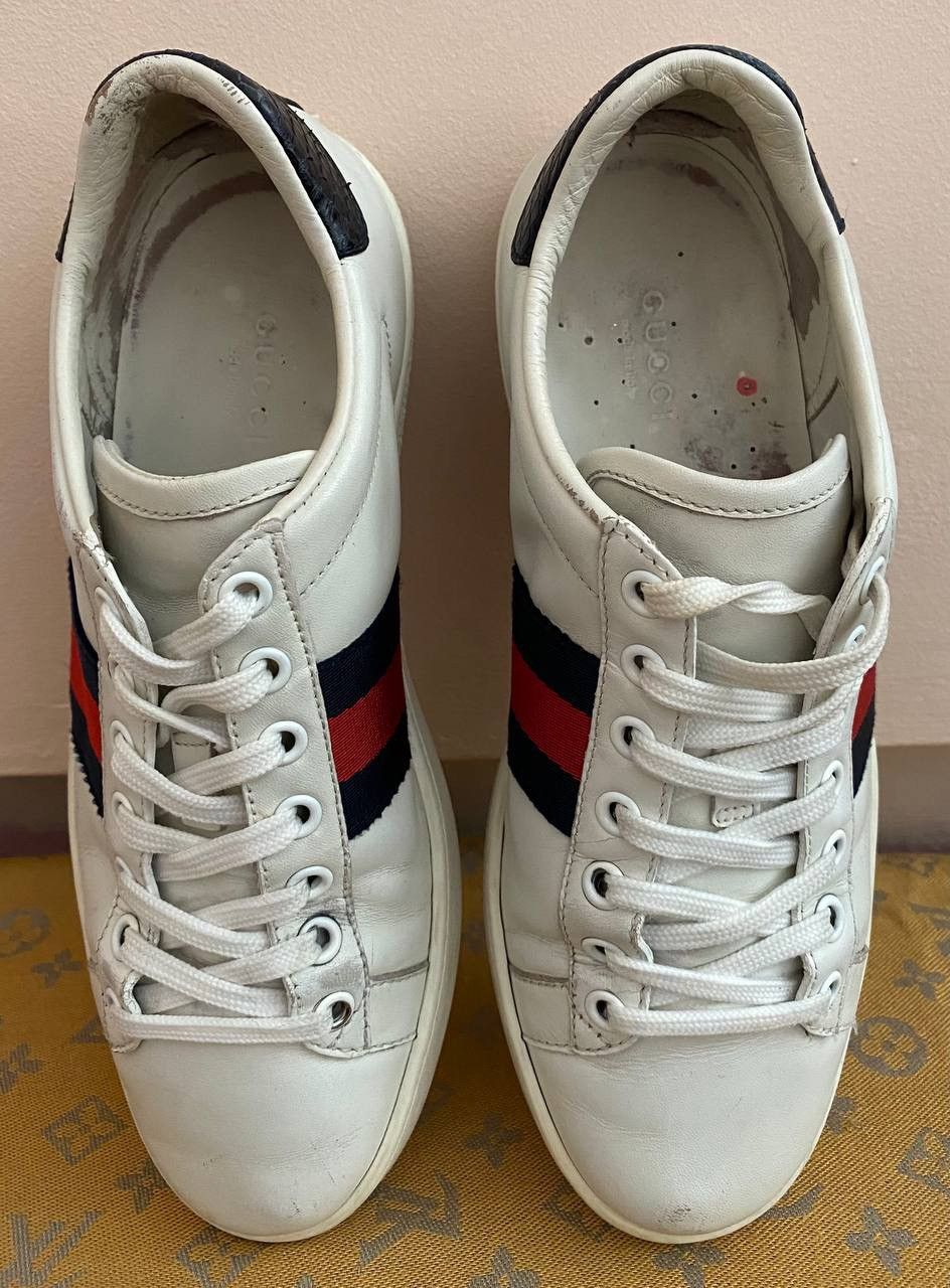 Designer × Gucci 🇮🇹Gucci Ace Sneakers Og Blue Web White Leather Shoes Monogram Size US 6 / IT 36 - 9 Thumbnail