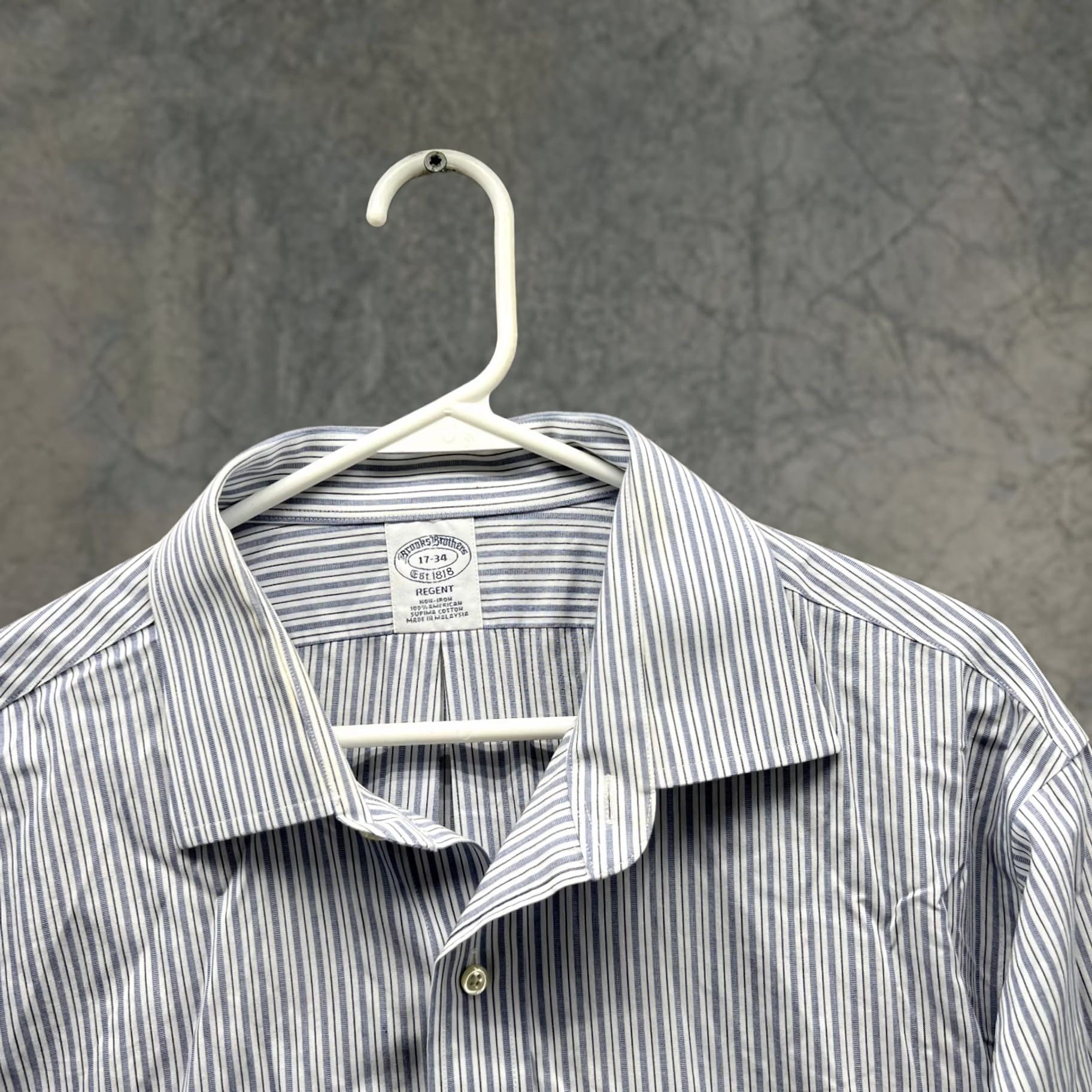 Brooks Brothers Brooks Brothers Shirt Men 17 34 White Blue Striped Button-Down Regent Casual Size US XL / EU 56 / 4 - 1 Thumbnail