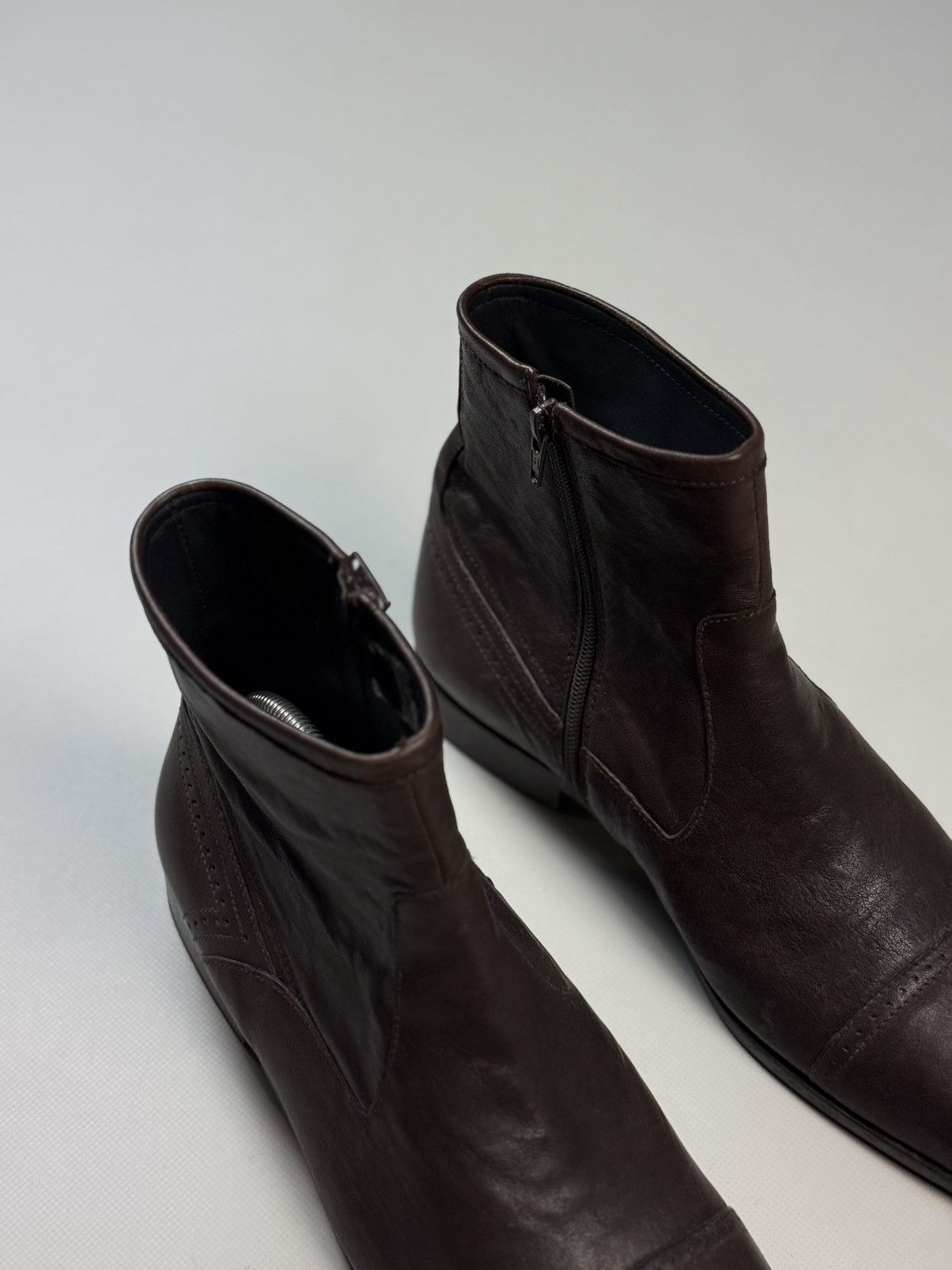 Strellson Strellson Brown Leather Ankle Zip Boots Shoes Brogue Details Size US 10 / EU 43 - 2 Thumbnail