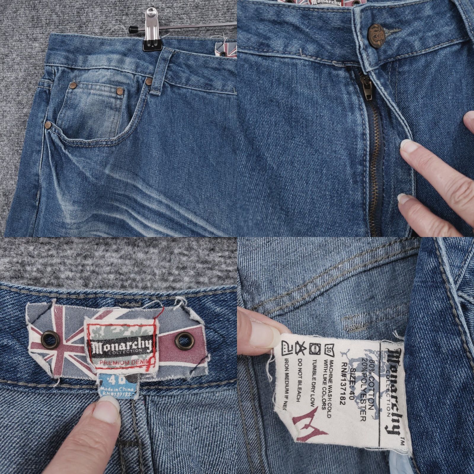 Vintage Monarchy Jeans Mens 40x31 Blue Premium Denim Whiskered Straight Leg Jeans Regular 5-Pocket Blue Monarchy Mens 40x31 Denim Straight Leg Vintage No Size US 40 / EU 56 - 8 Thumbnail