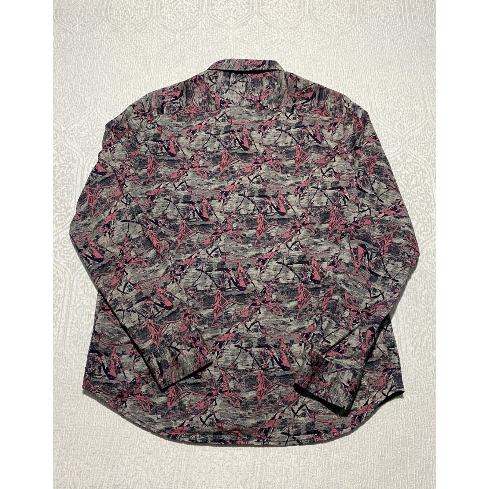 Vintage Moderno Shirt Mens XL Gray Pink Abstract Floral Button Front Long Sleeve Cotton Size US XL / EU 56 / 4 - 4 Thumbnail