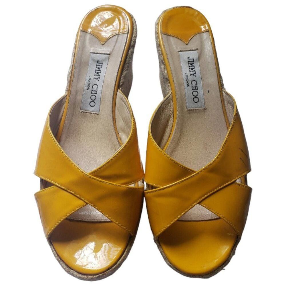 SH118 Jimmy Choo Yellow Patent Leath Phyllis Platform Wedge