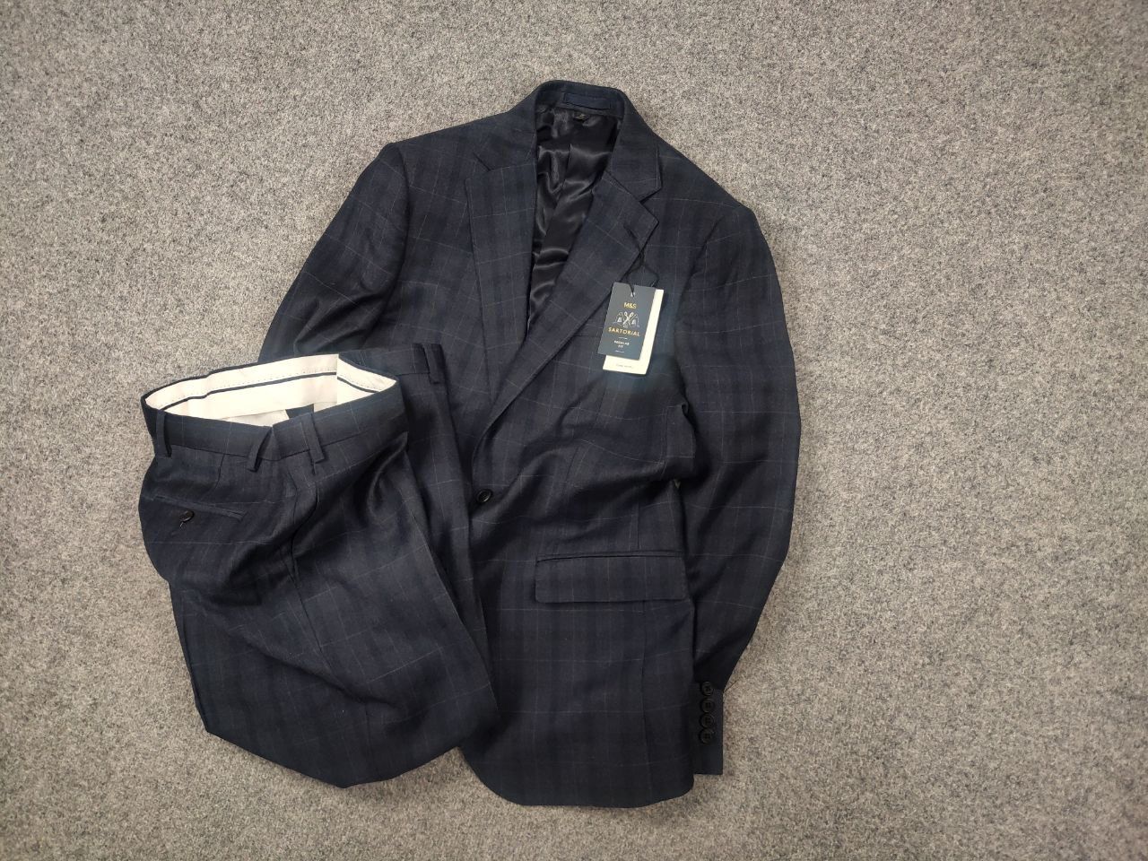 Marks & Spencer Marks & Spencer By Alfred Brown Wool Navy suit Blazer Pants Size 48L - 3 Thumbnail
