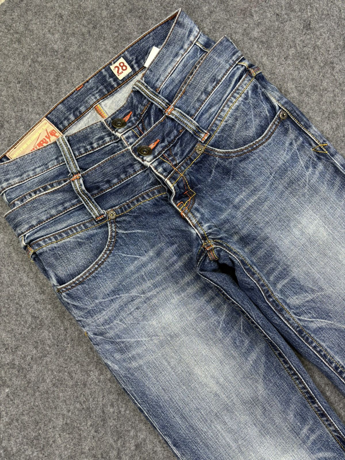 Japanese Brand 💥Insane💥Rush Hour Double Waist stone Wash Denim F759 Size US 30 / EU 46 - 6 Thumbnail