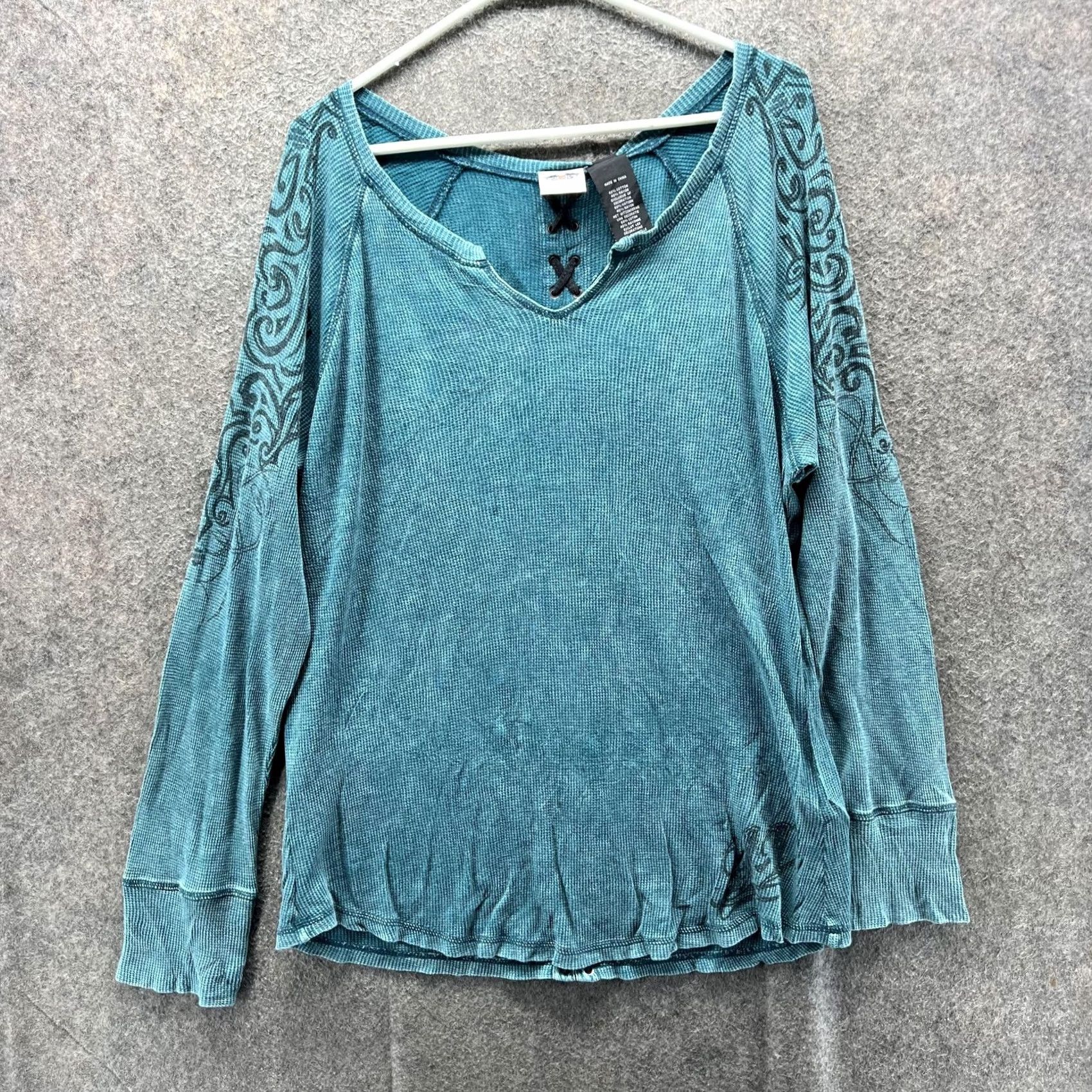 Harley Davidson Harley-Davidson Shirt Womens Large Blue Thermal Lace Up Back Long Sleeve Top Size L / US 10 / IT 46 - 2 Thumbnail